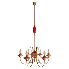 Italian Mid-Century Murano Red Glass Chandelier Gio Ponti Style, 1950s