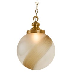 Italian Mid Century Murano satin and amber swirl ball pendant