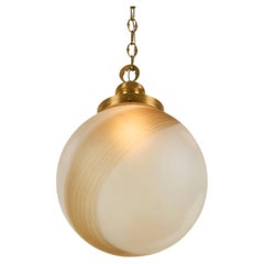 Italian Mid Century Murano satin and amber swirl ball pendant