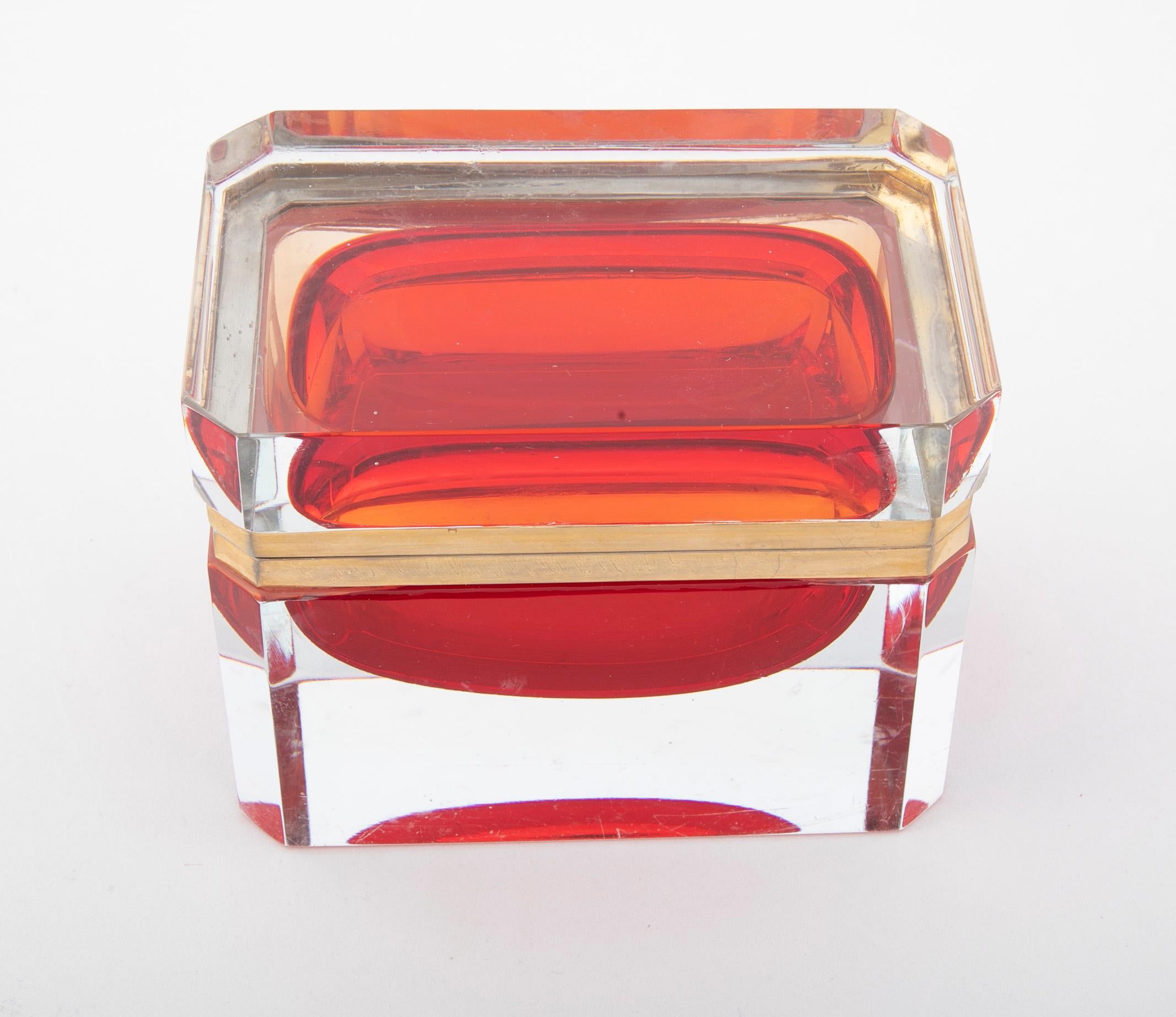 Mid-Century Modern Italian Midcentury Murano Sommerso Cherry Red Interior to Clear Glass Box
