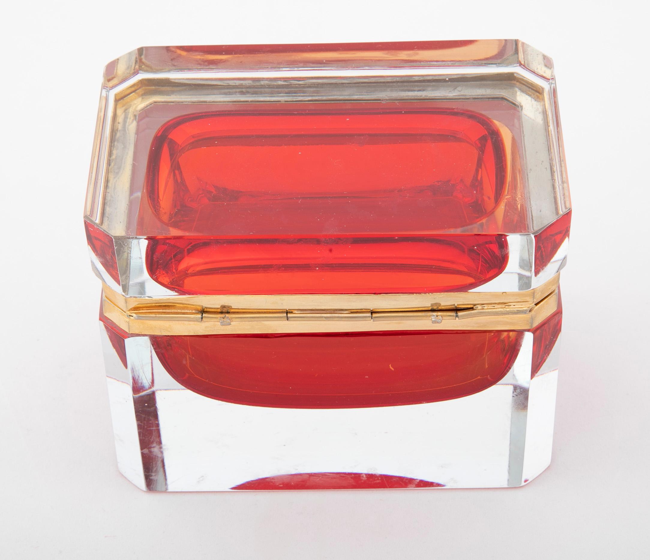 Italian Midcentury Murano Sommerso Cherry Red Interior to Clear Glass Box 4