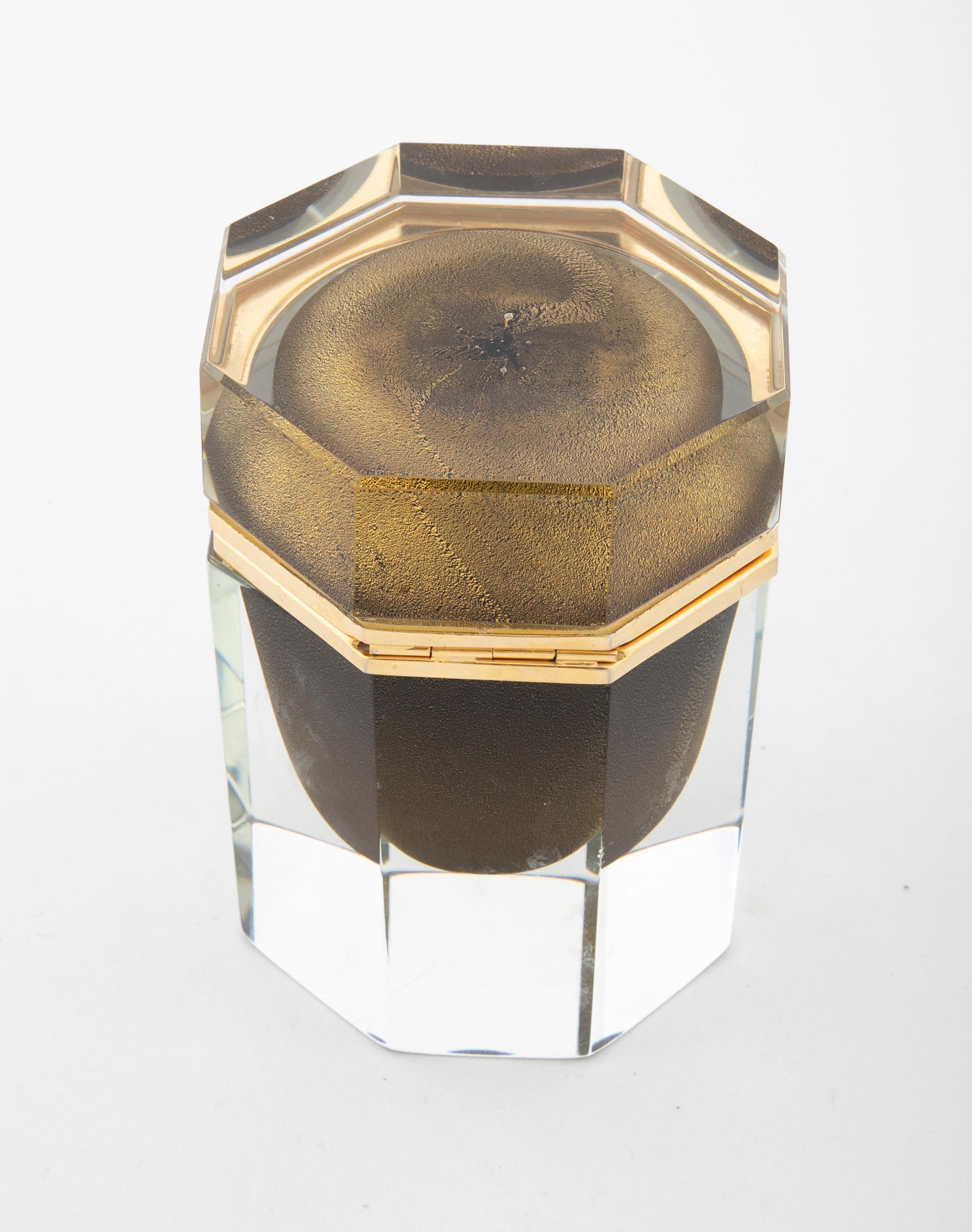 Italian midcentury Murano Sommerso gold and chartreuse octagonal glass box.