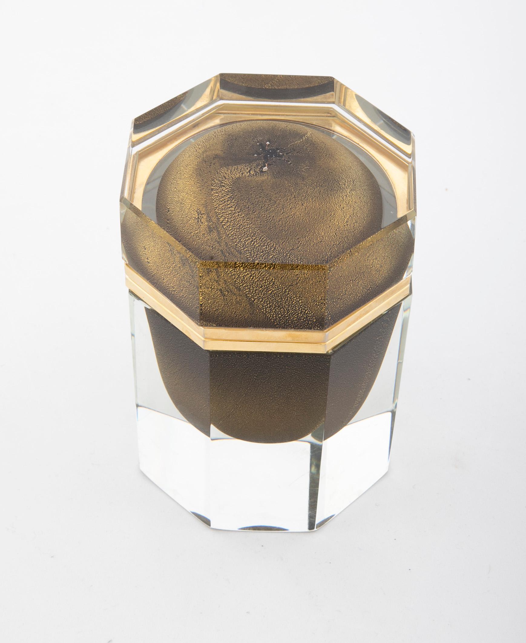 Mid-Century Modern Italian Midcentury Murano Sommerso Gold and Chartreuse Octagonal Glass Box