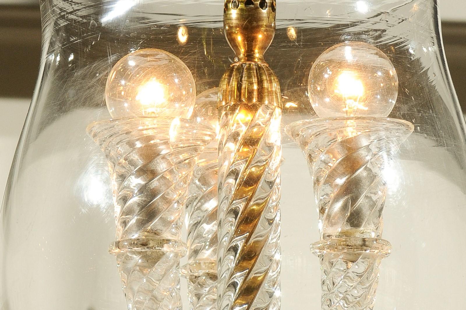 Italian Midcentury Murano Three-Light Cloche Pendant with Twisted Volutes 2