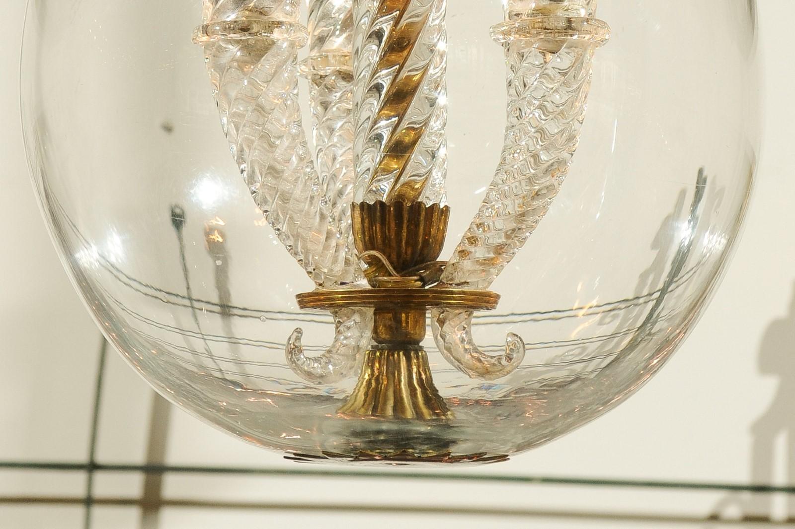 Italian Midcentury Murano Three-Light Cloche Pendant with Twisted Volutes 3
