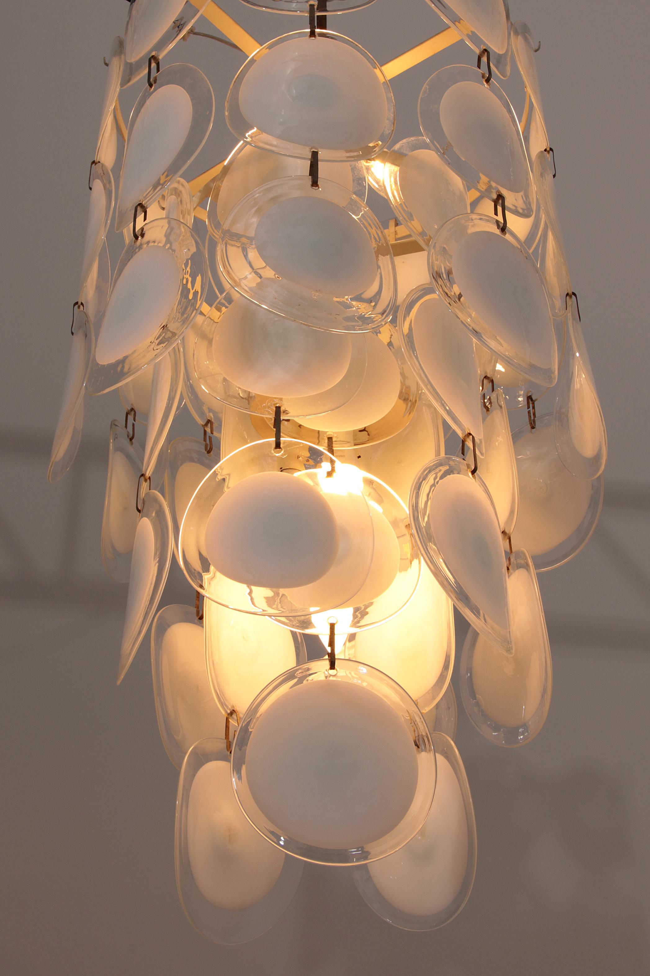 Lampadario a disco in vetro di Murano, Venezia, metà del secolo scorso, di Vistosi in vendita 2