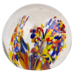 Vintage Italian Mid-Century Murano Venetian Millefiori Blown Glass Desk Paperweight 