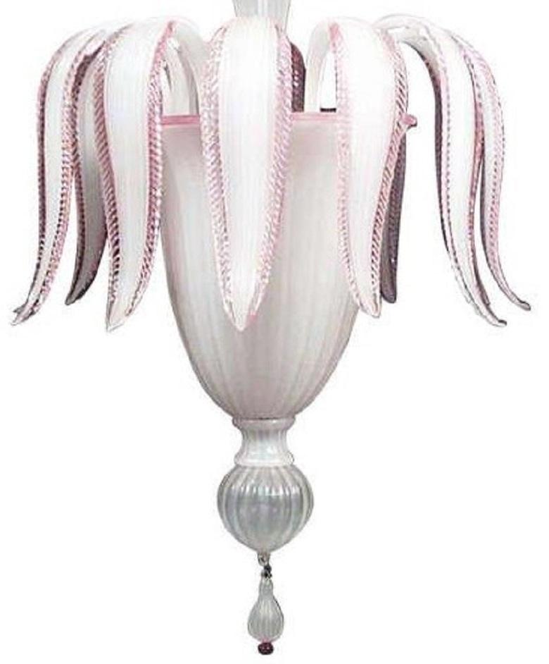 Italian Mid-Century Murano White Opaline Glass Chandelier In Excellent Condition For Sale In Queens, NY