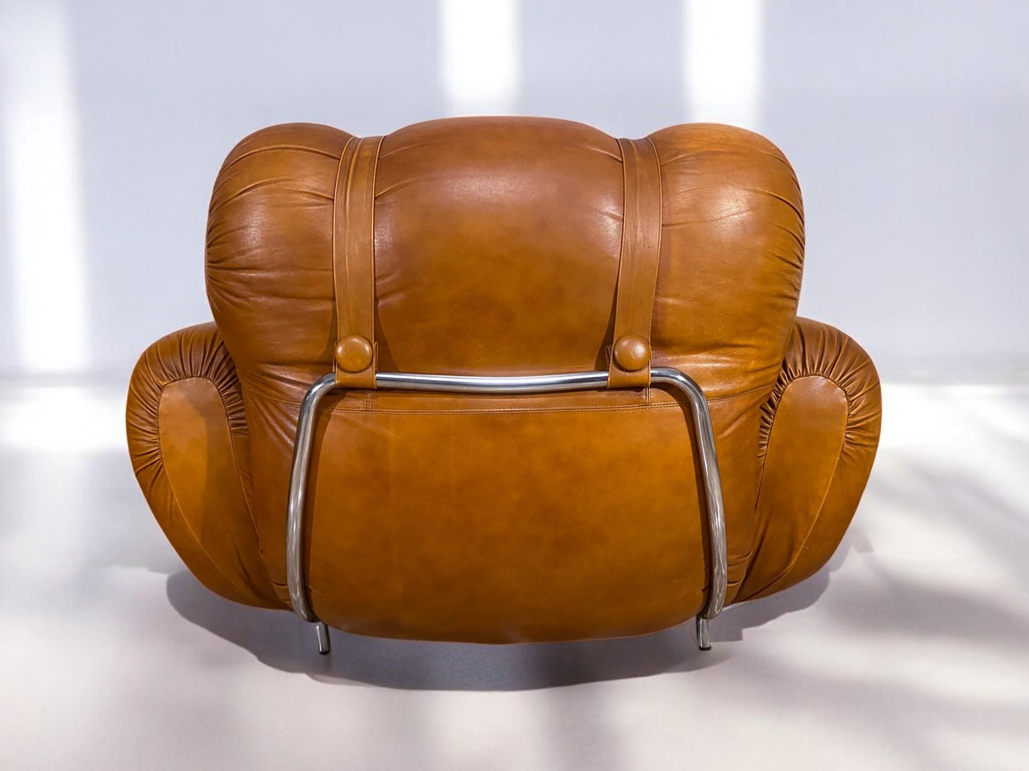 Italian Mid-Century Natural Leather Space Age Armchairs, 1970s For Sale 13