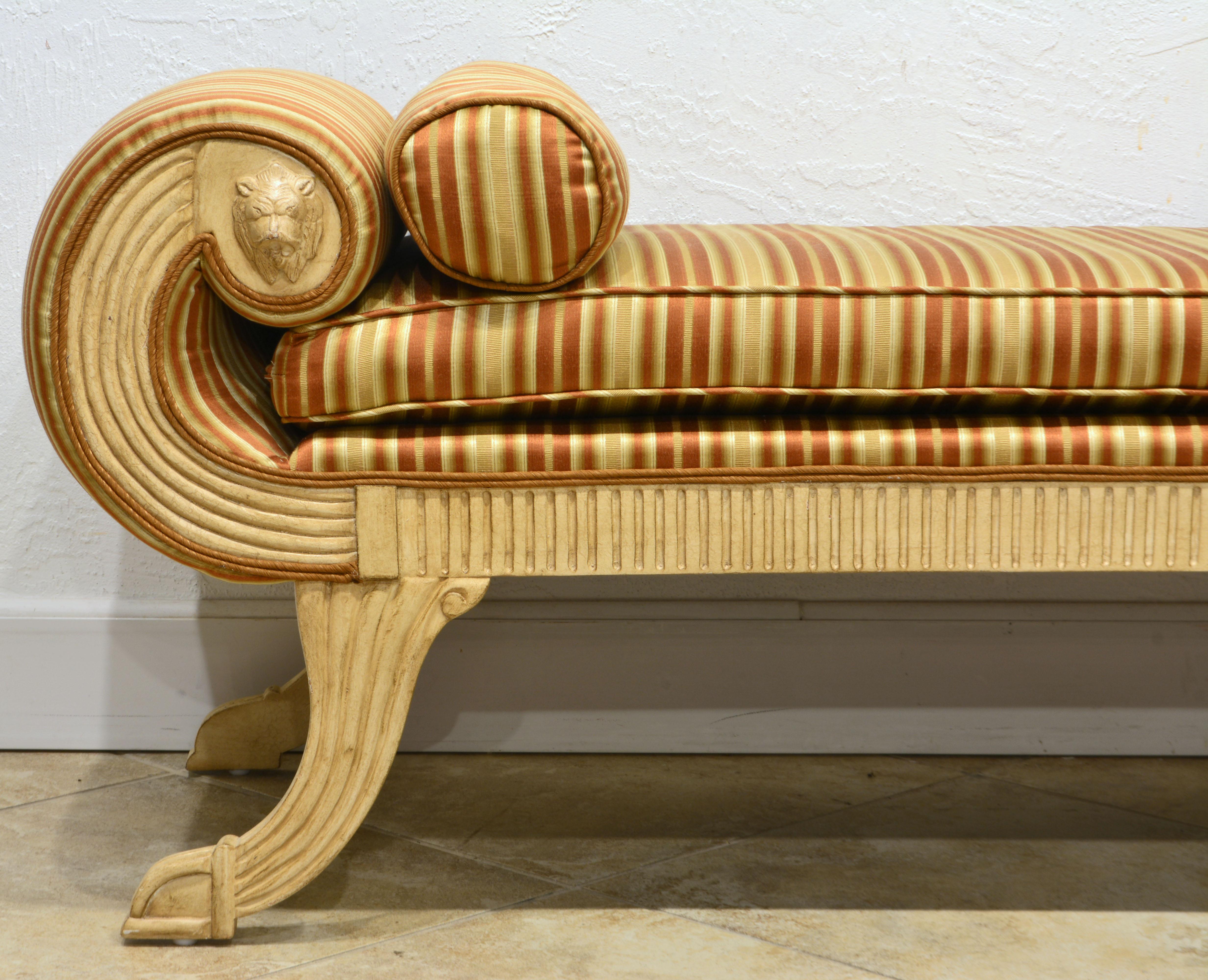 Fabric Italian Mid Century Neoclassical Empire Style Carved and Ivory Painted Daybed