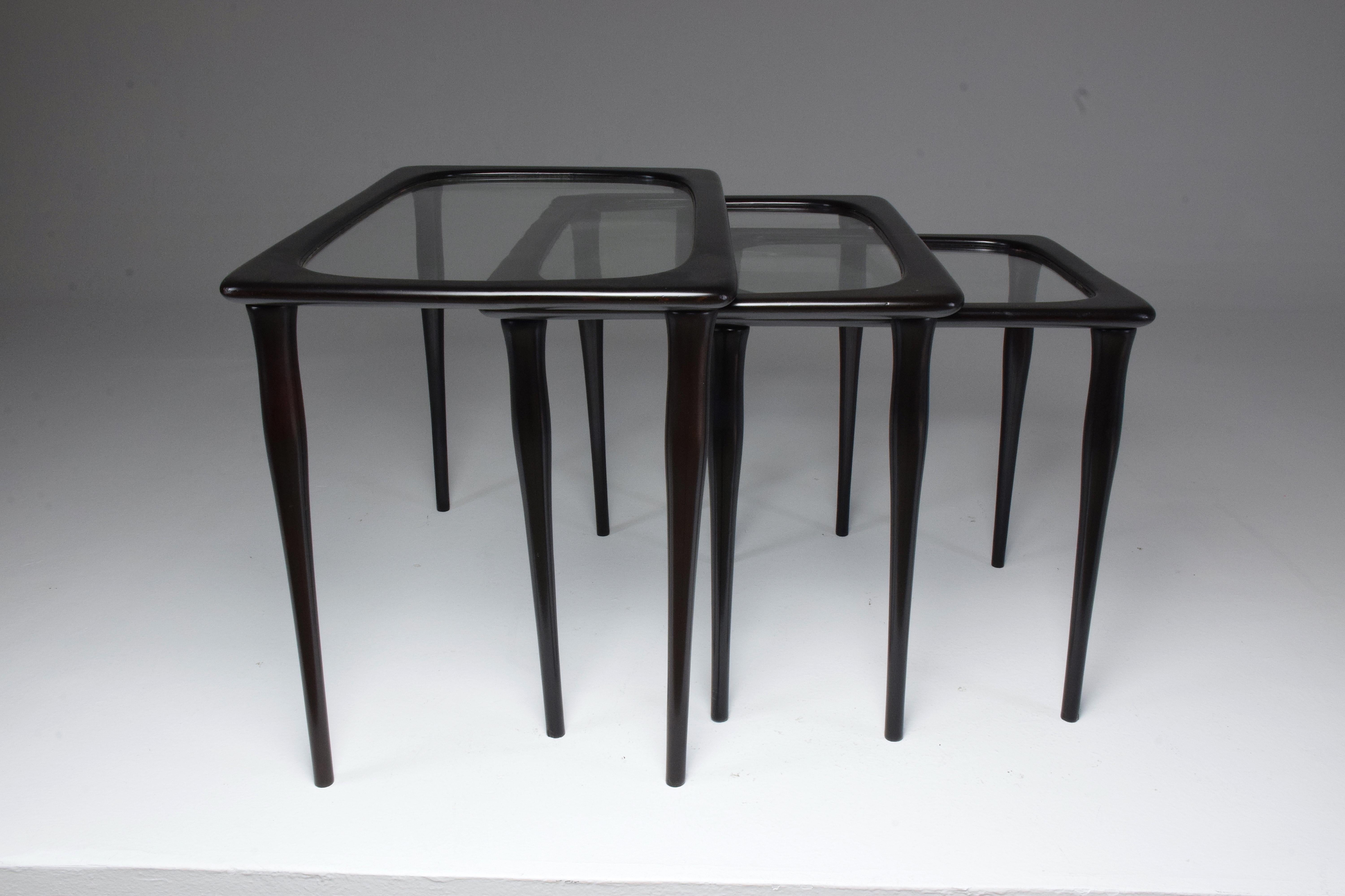 Glass Three Italian Midcentury Nesting Tables by Ico Parisi, 1950s For Sale