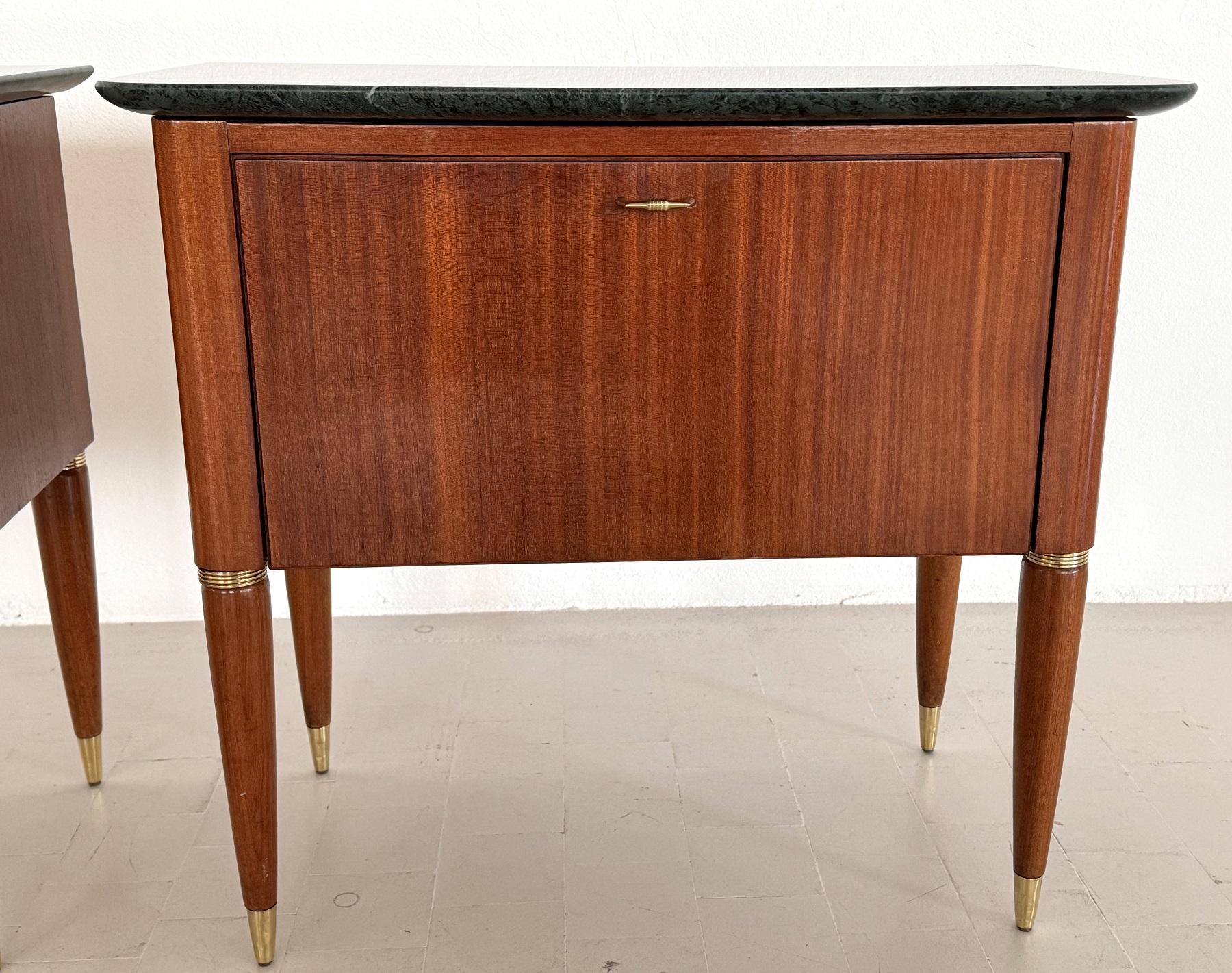 Italian Mid-Century Night Stands by La Permanente di Cantù with Green Marble Top For Sale 6