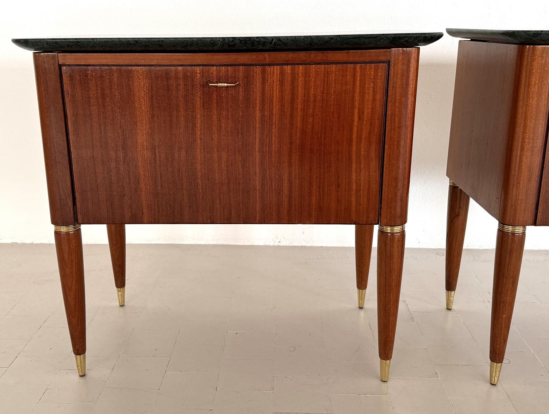 Italian Mid-Century Night Stands by La Permanente di Cantù with Green Marble Top For Sale 7