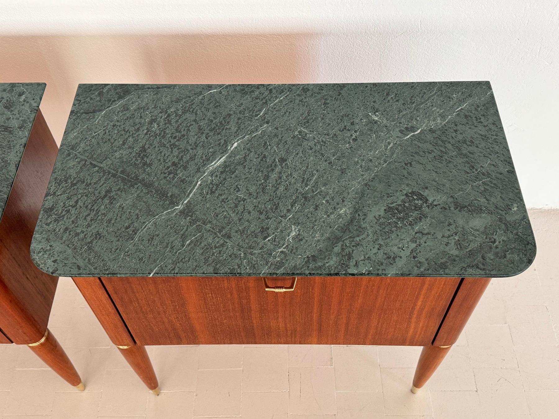 Italian Mid-Century Night Stands by La Permanente di Cantù with Green Marble Top For Sale 10