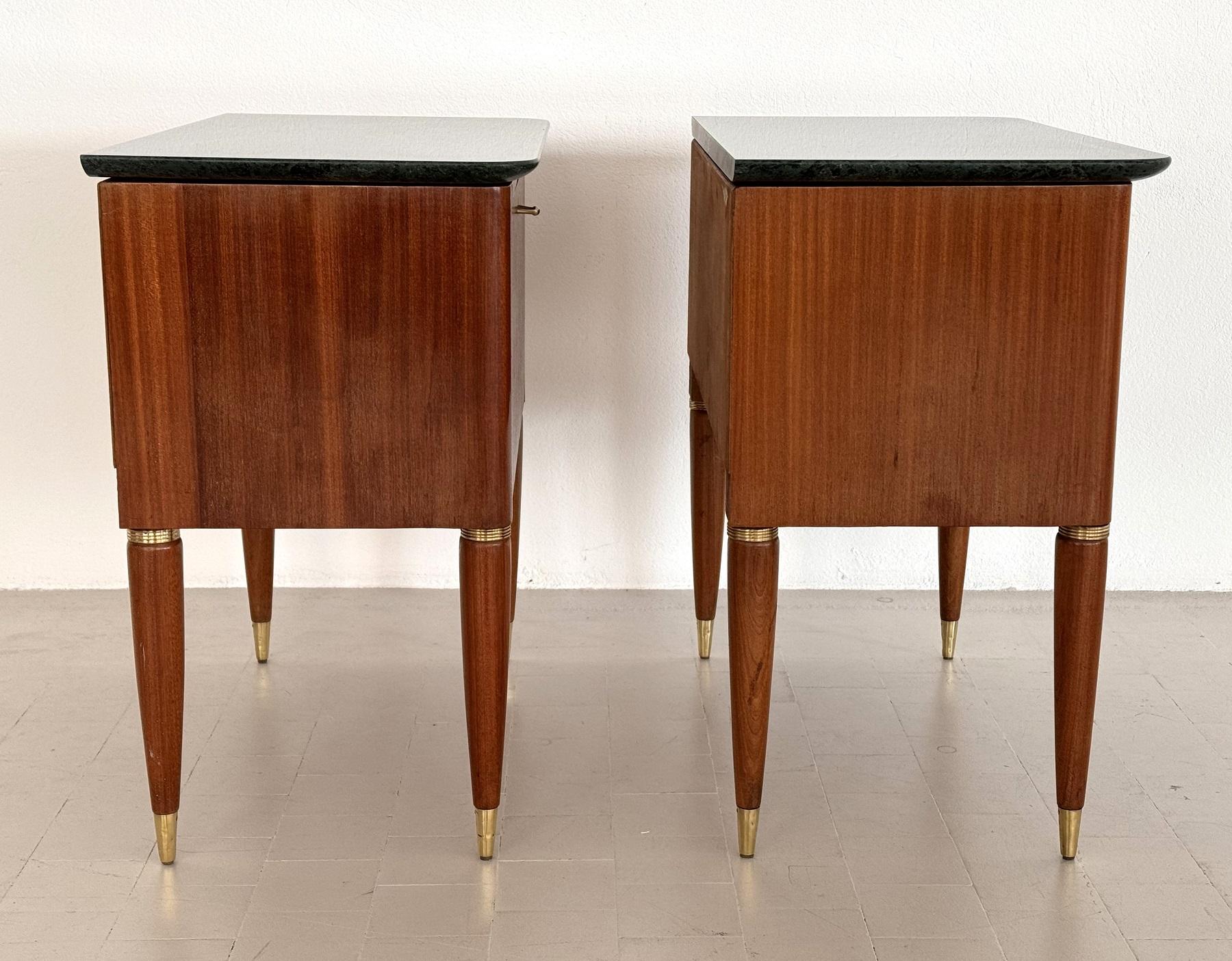 Italian Mid-Century Night Stands by La Permanente di Cantù with Green Marble Top For Sale 11