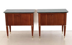 Italian Mid-Century Night Stands by La Permanente di Cantù with Green Marble Top