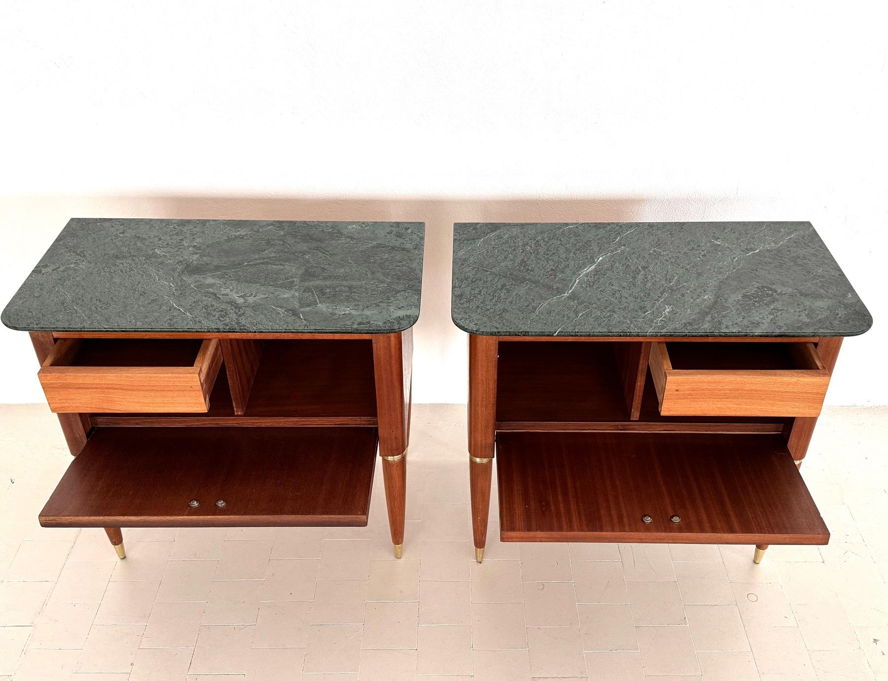 Mid-Century Modern Italian Mid-Century Night Stands by La Permanente di Cantù with Green Marble Top For Sale