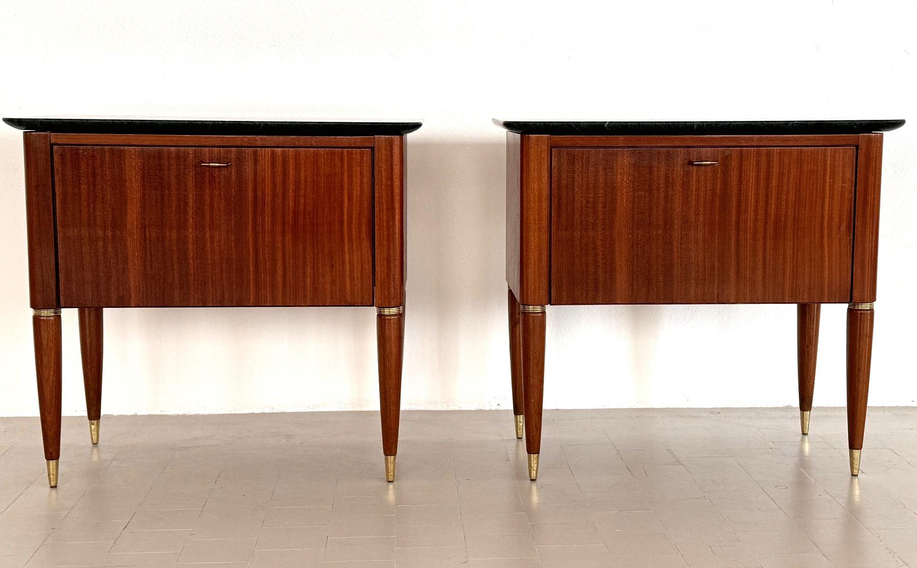 Italian Mid-Century Night Stands by La Permanente di Cantù with Green Marble Top In Good Condition For Sale In Morazzone, Varese