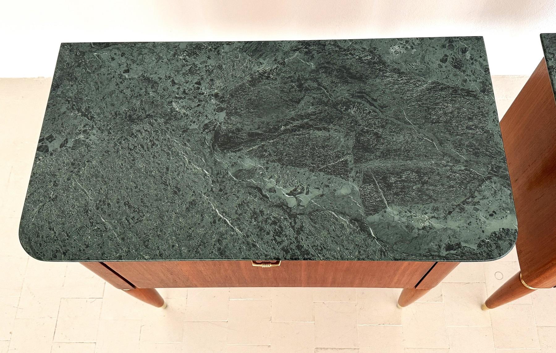 Italian Mid-Century Night Stands by La Permanente di Cantù with Green Marble Top For Sale 1