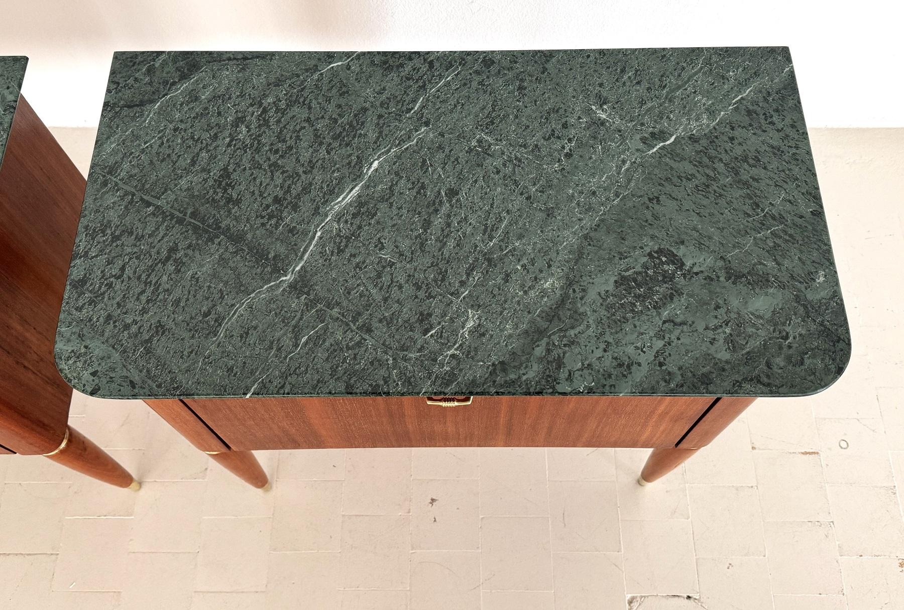 Italian Mid-Century Night Stands by La Permanente di Cantù with Green Marble Top For Sale 2