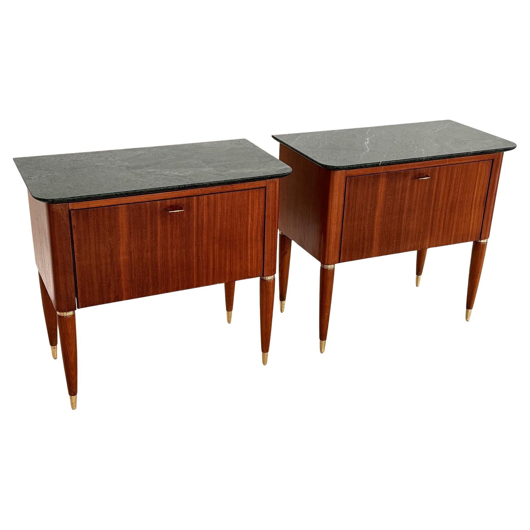 Italian Mid-Century Night Stands by La Permanente di Cantù with Green Marble Top