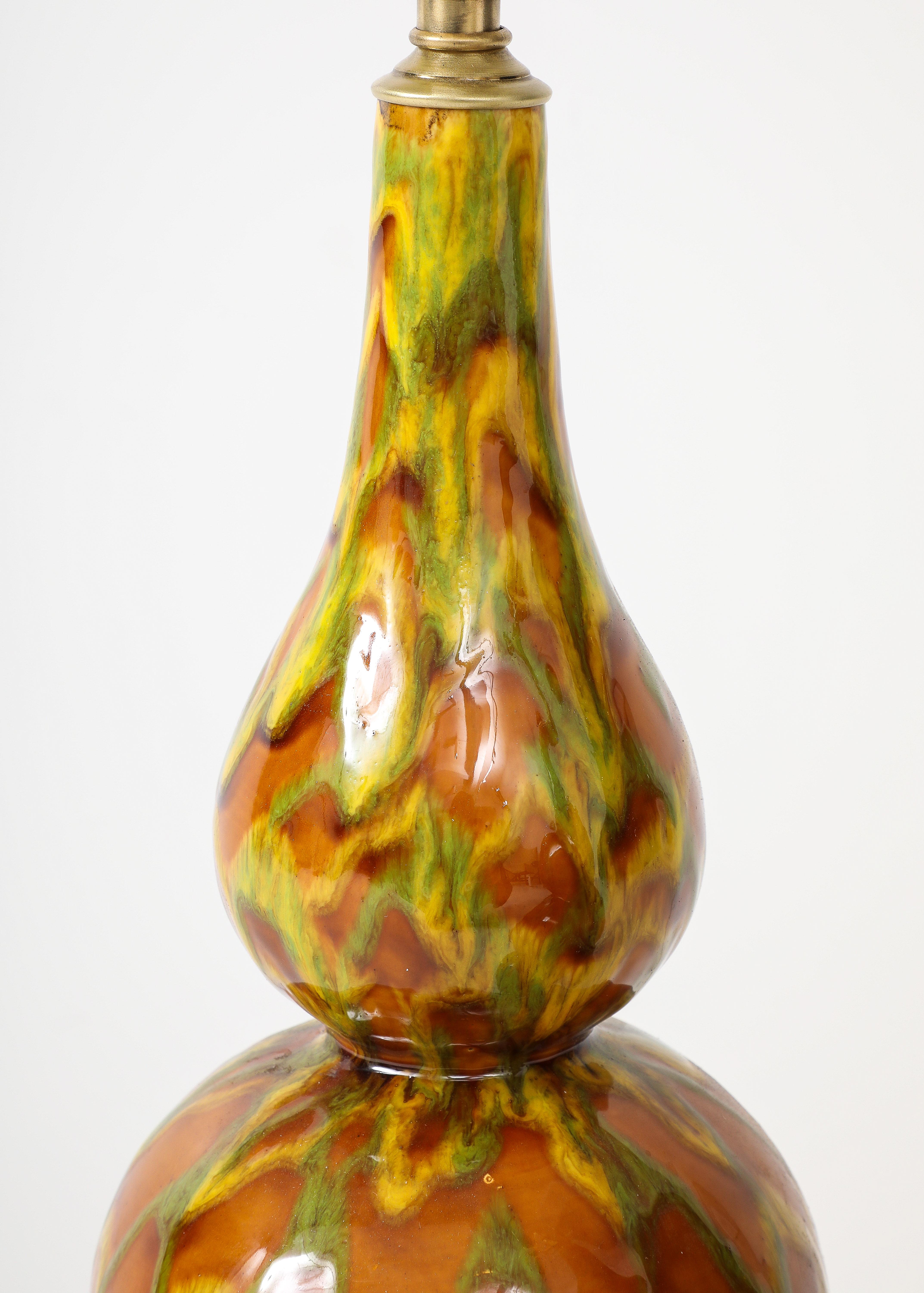 Italian Mid Century Ochre Glazed Gourd Lamps 4