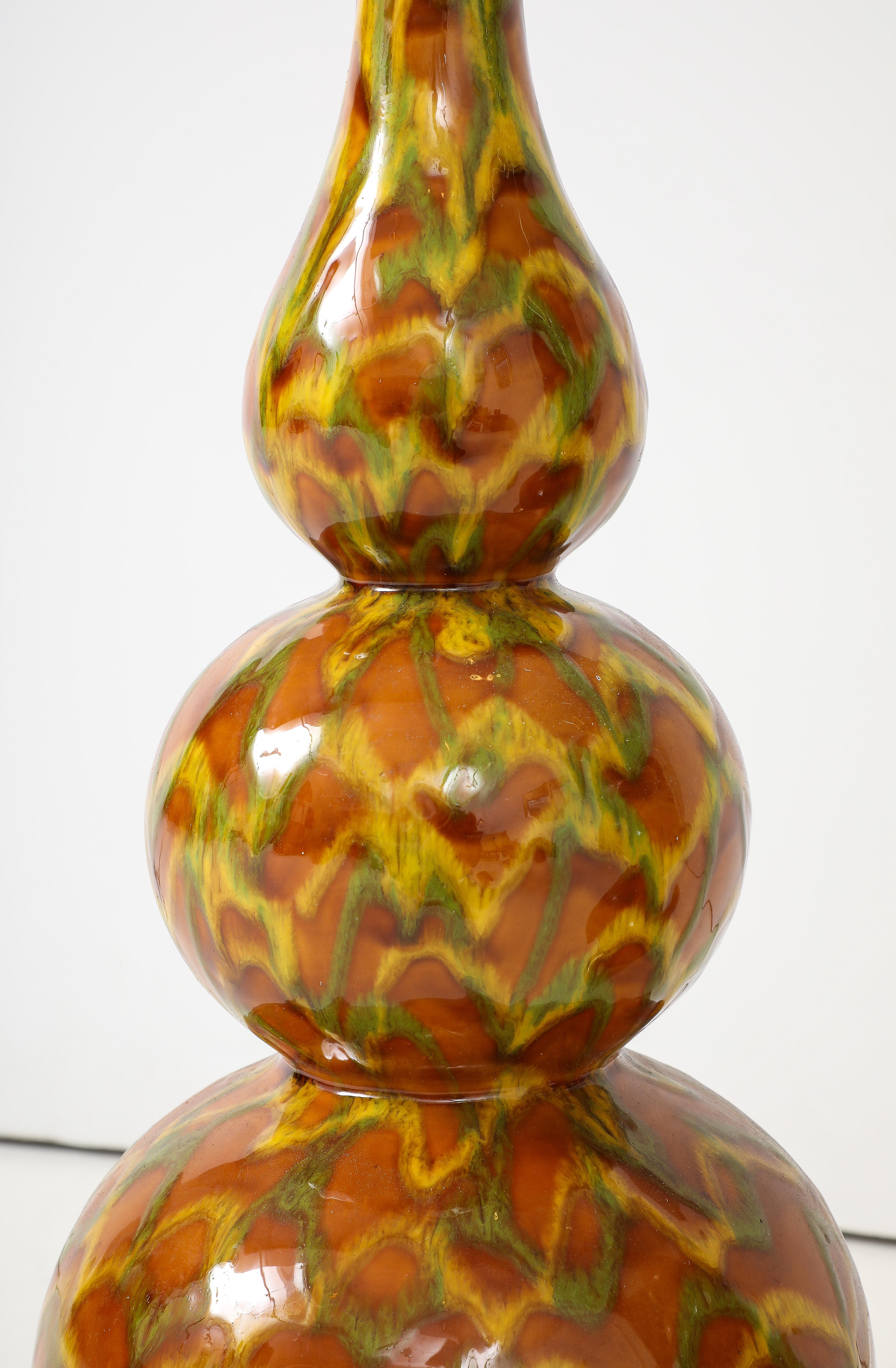 Italian Mid Century Ochre Glazed Gourd Lamps 5