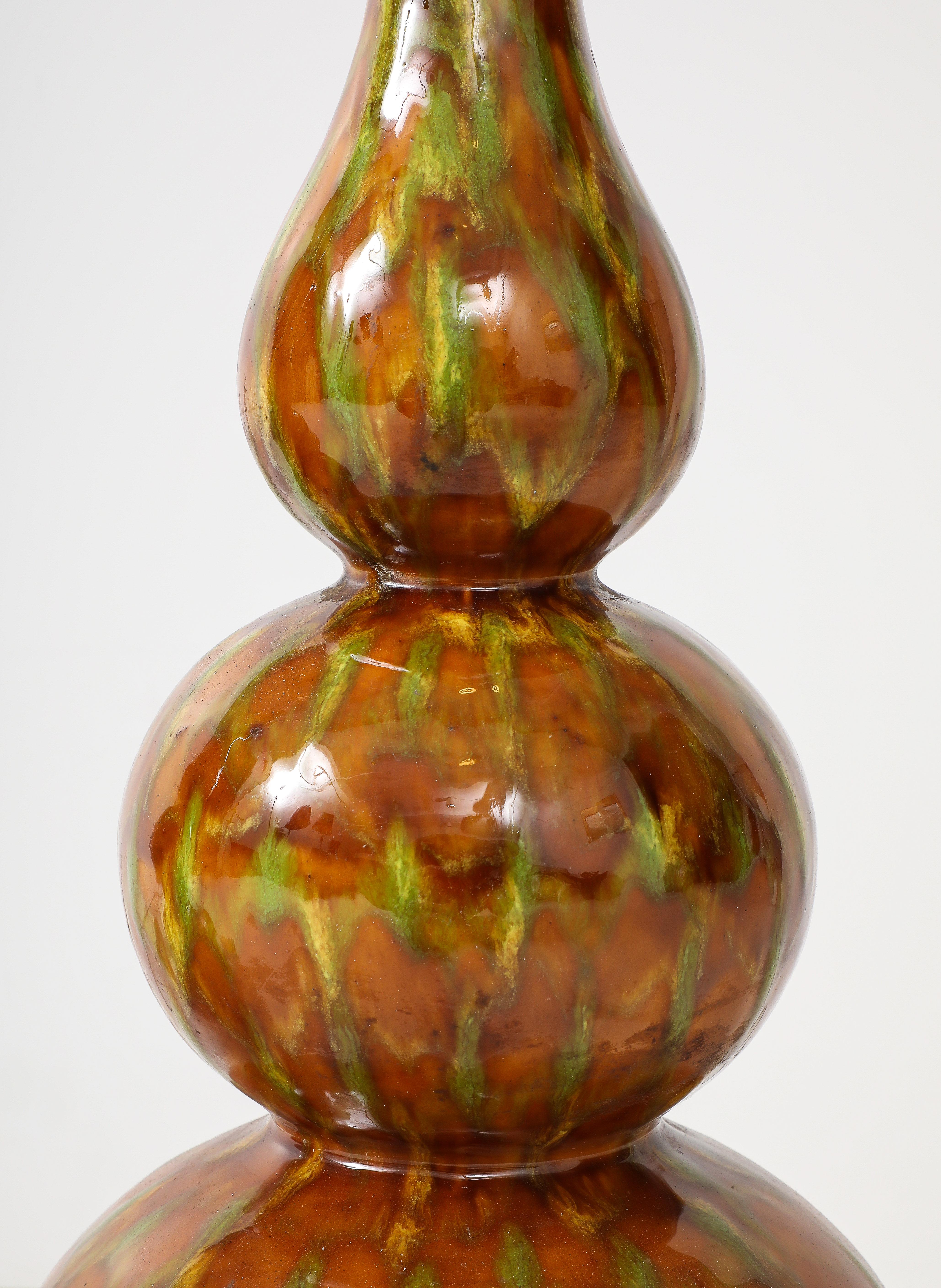 Italian Mid Century Ochre Glazed Gourd Lamps 6