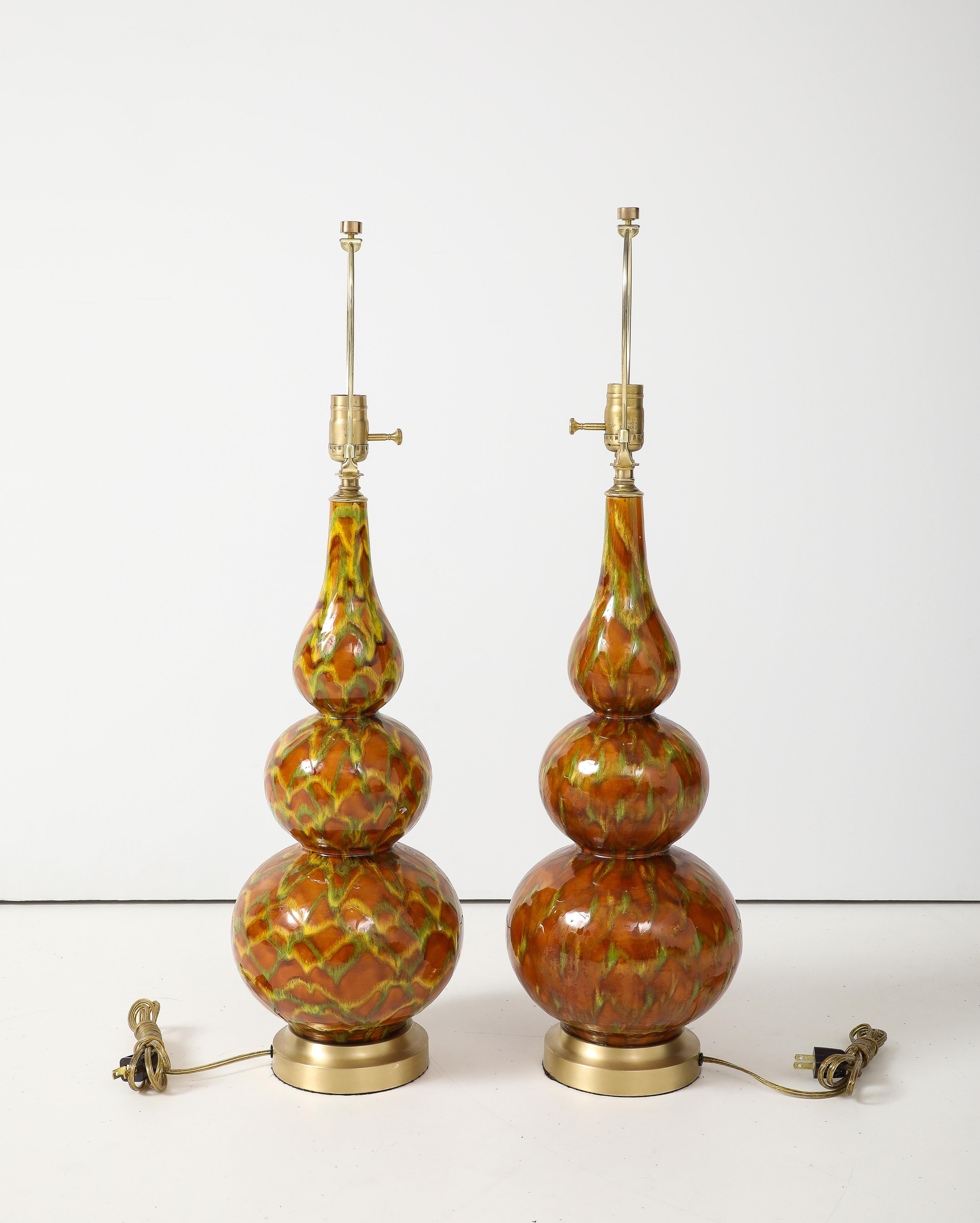 Mid-Century Modern Italian Mid Century Ochre Glazed Gourd Lamps