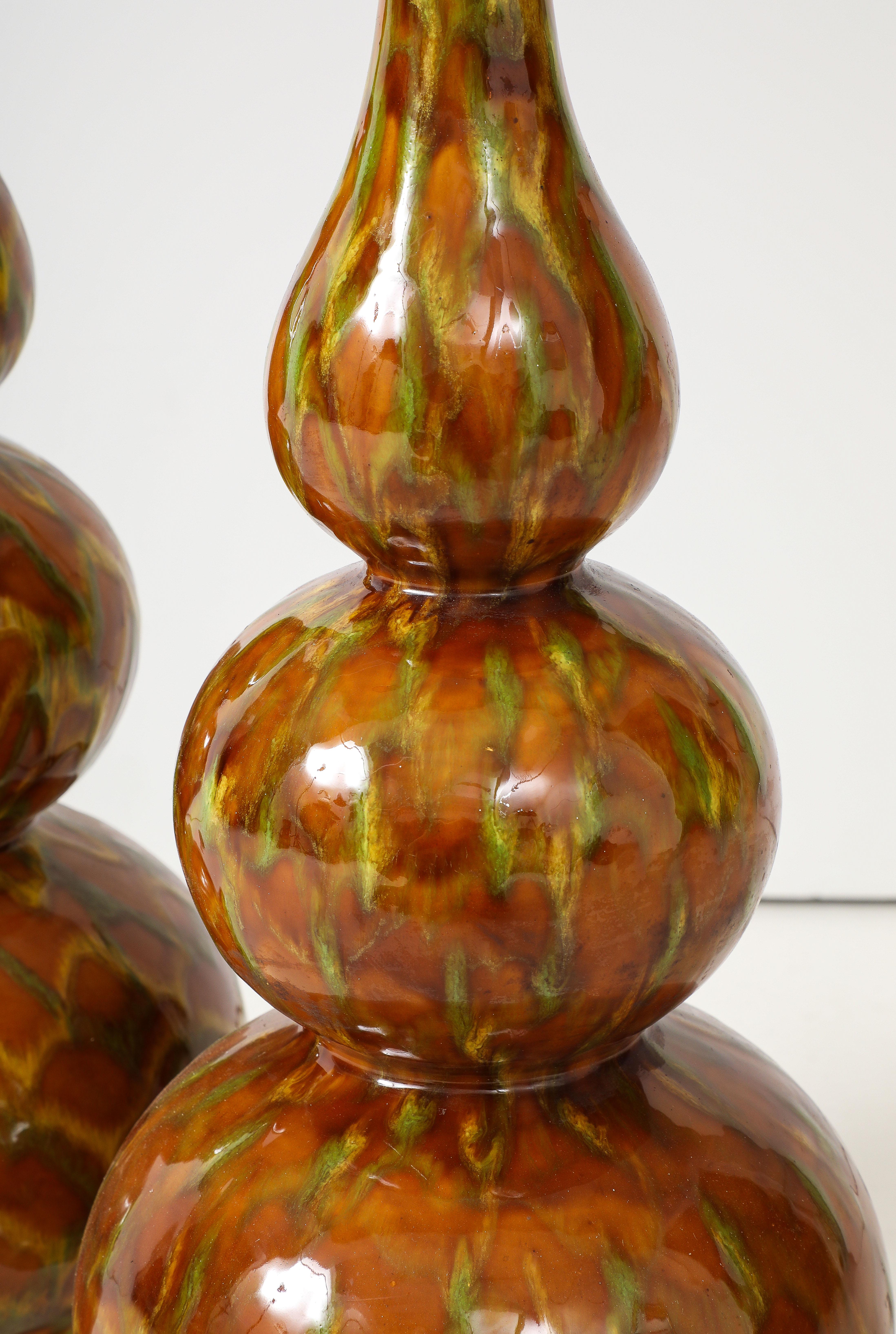 Italian Mid Century Ochre Glazed Gourd Lamps 1