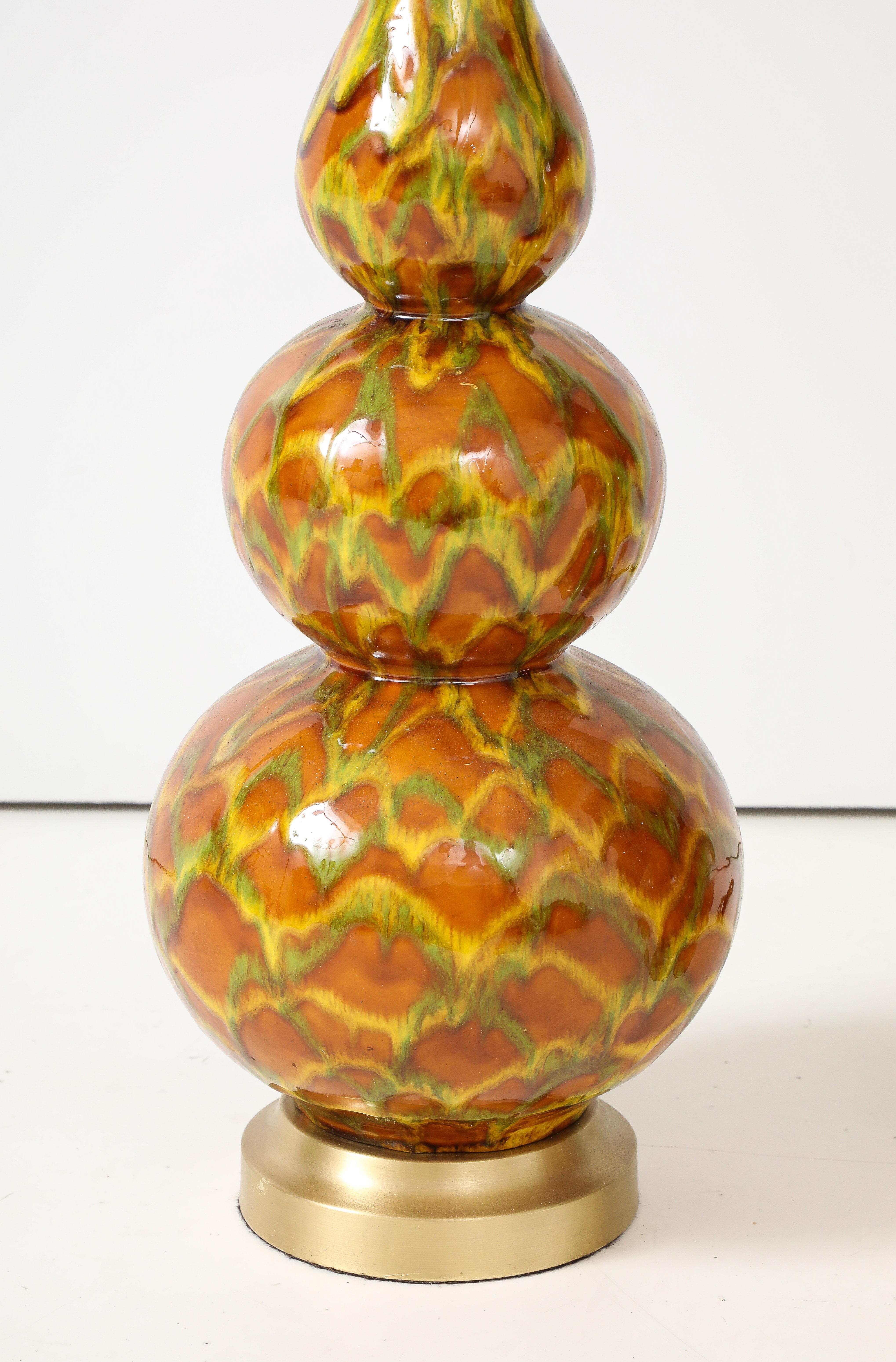Italian Mid Century Ochre Glazed Gourd Lamps 2
