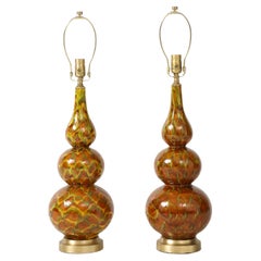 Italian Mid Century Ochre Glazed Gourd Lamps