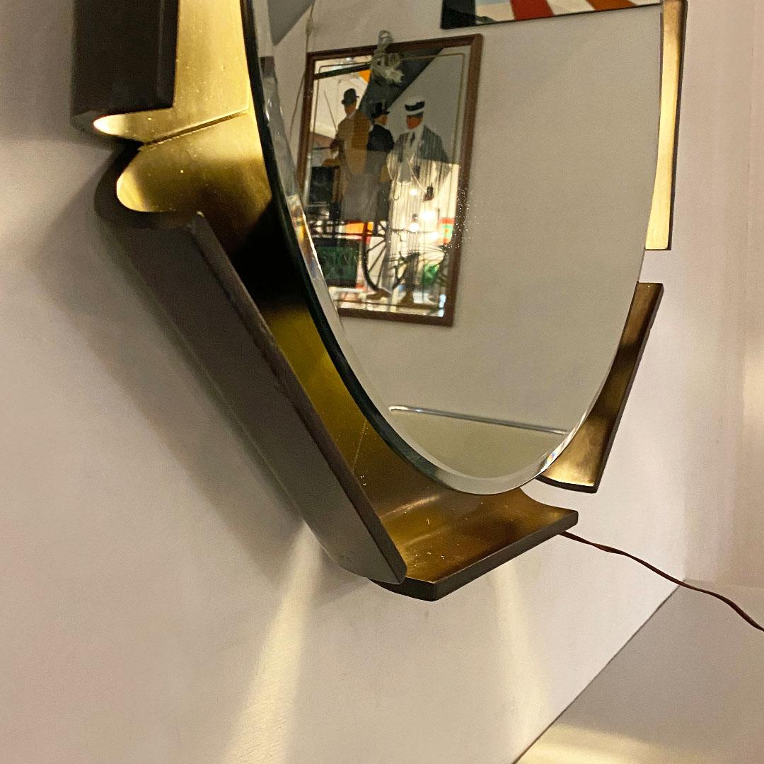 Italienischer achteckiger runder Spiegel mit Massivholzrahmen und Hinterglasrücken, Mitte des Jahrhunderts, 1970er Jahre im Angebot 2