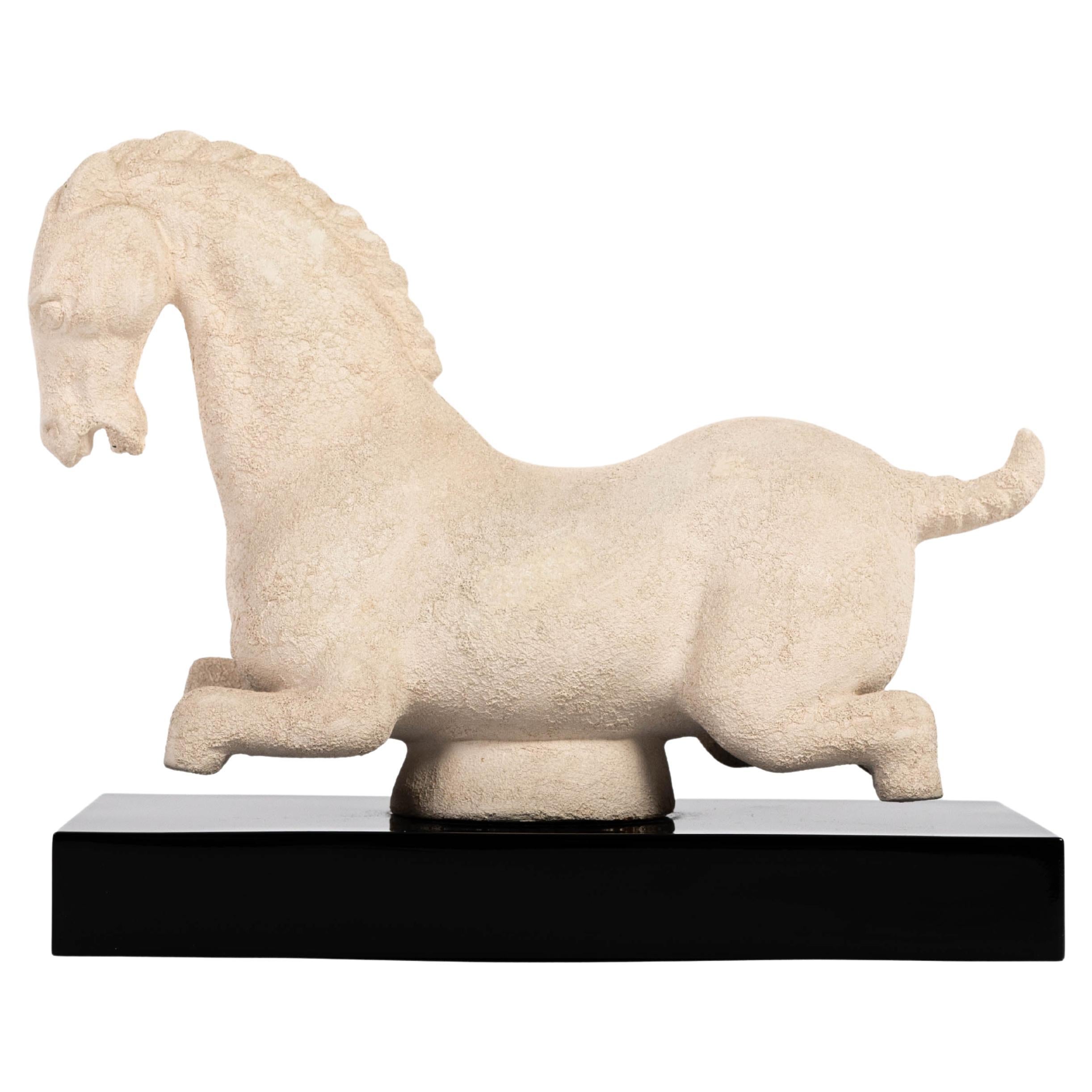 Italian Mid-Century offhwite colored Bitossi Ceramic Horse by Aldo Londi 1960s