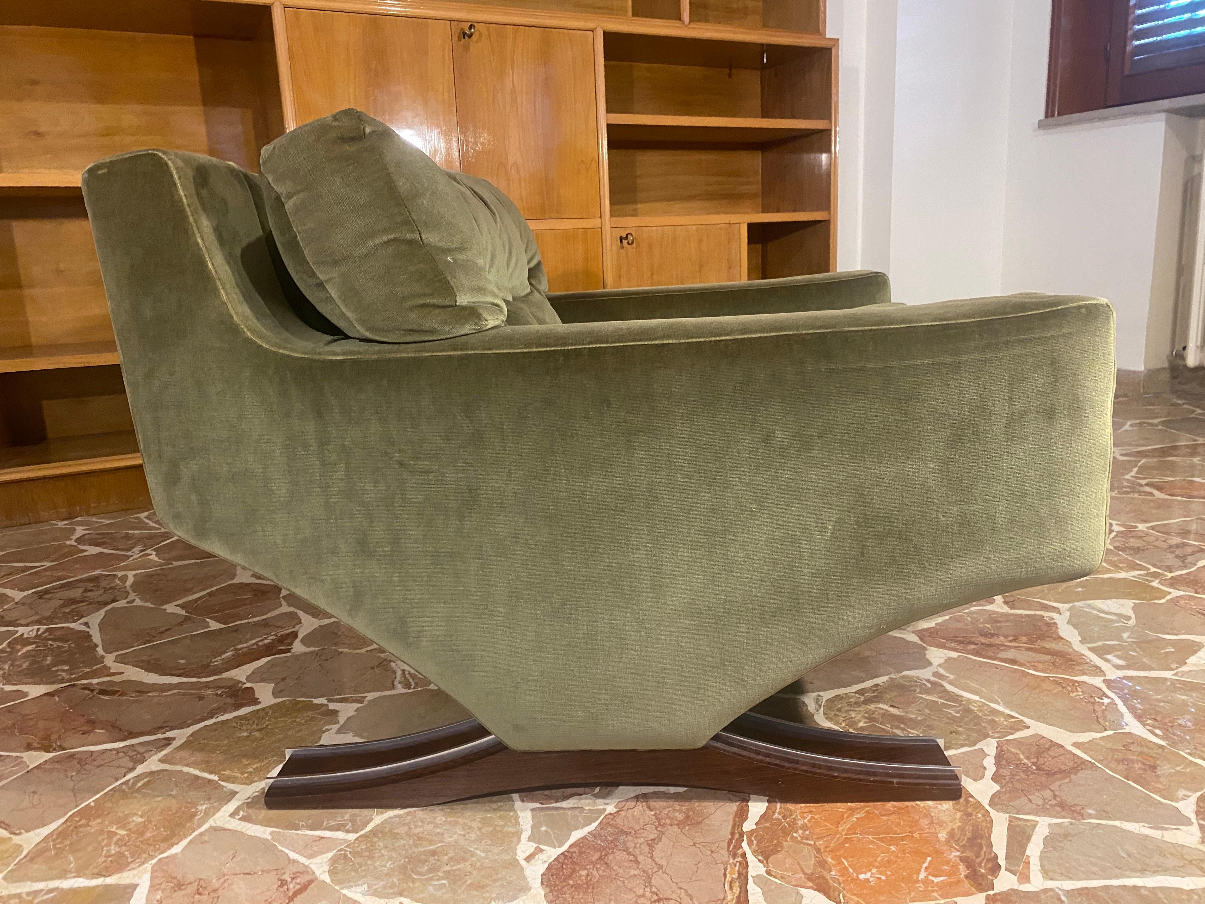 Italian Mid-Century Olive Green Velvet Armchairs by Franz Sartori for Flexform 5