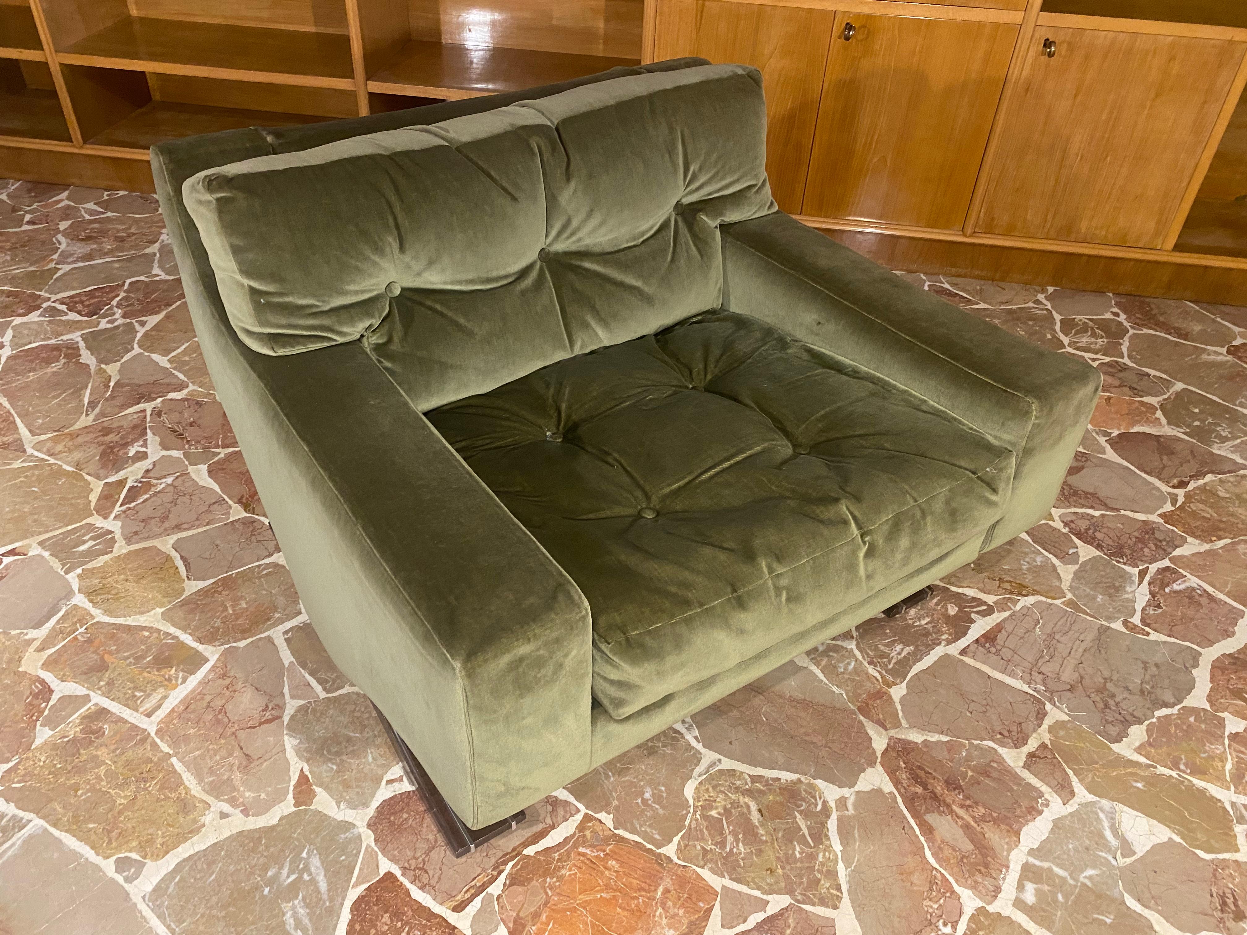 Italian Mid-Century Olive Green Velvet Armchairs by Franz Sartori for Flexform 3
