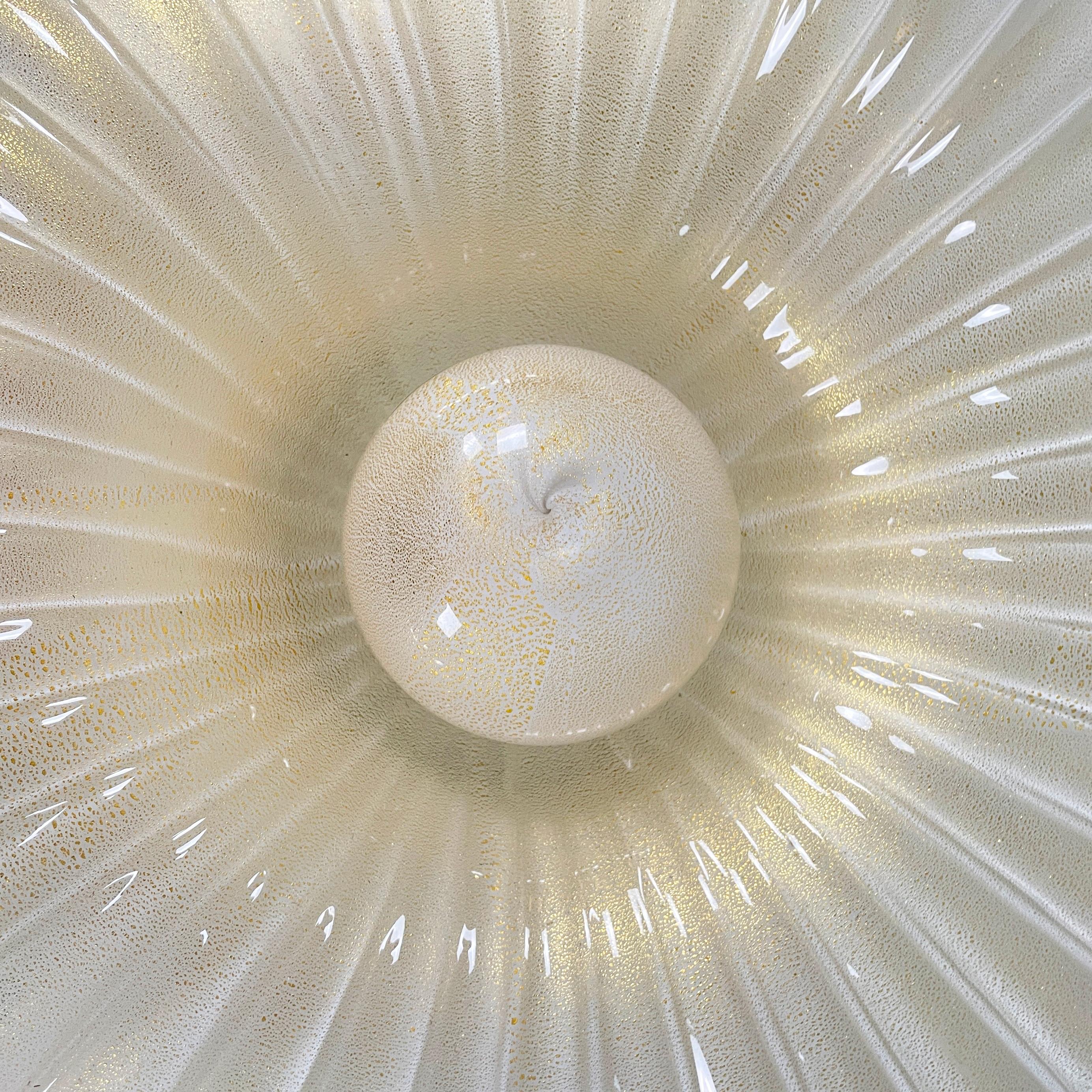 Opaline Glass Italian mid-century Opaline glass gold dust ceiling lamp by Barovier&Toso, 1960s For Sale