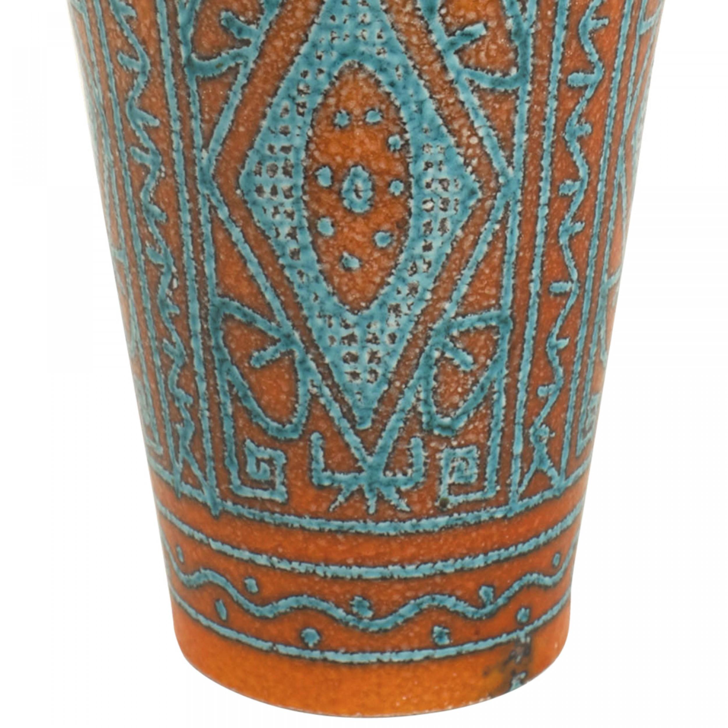 Jarrón italiano de porcelana naranja y turquesa de mediados de siglo Moderno de mediados de siglo en venta