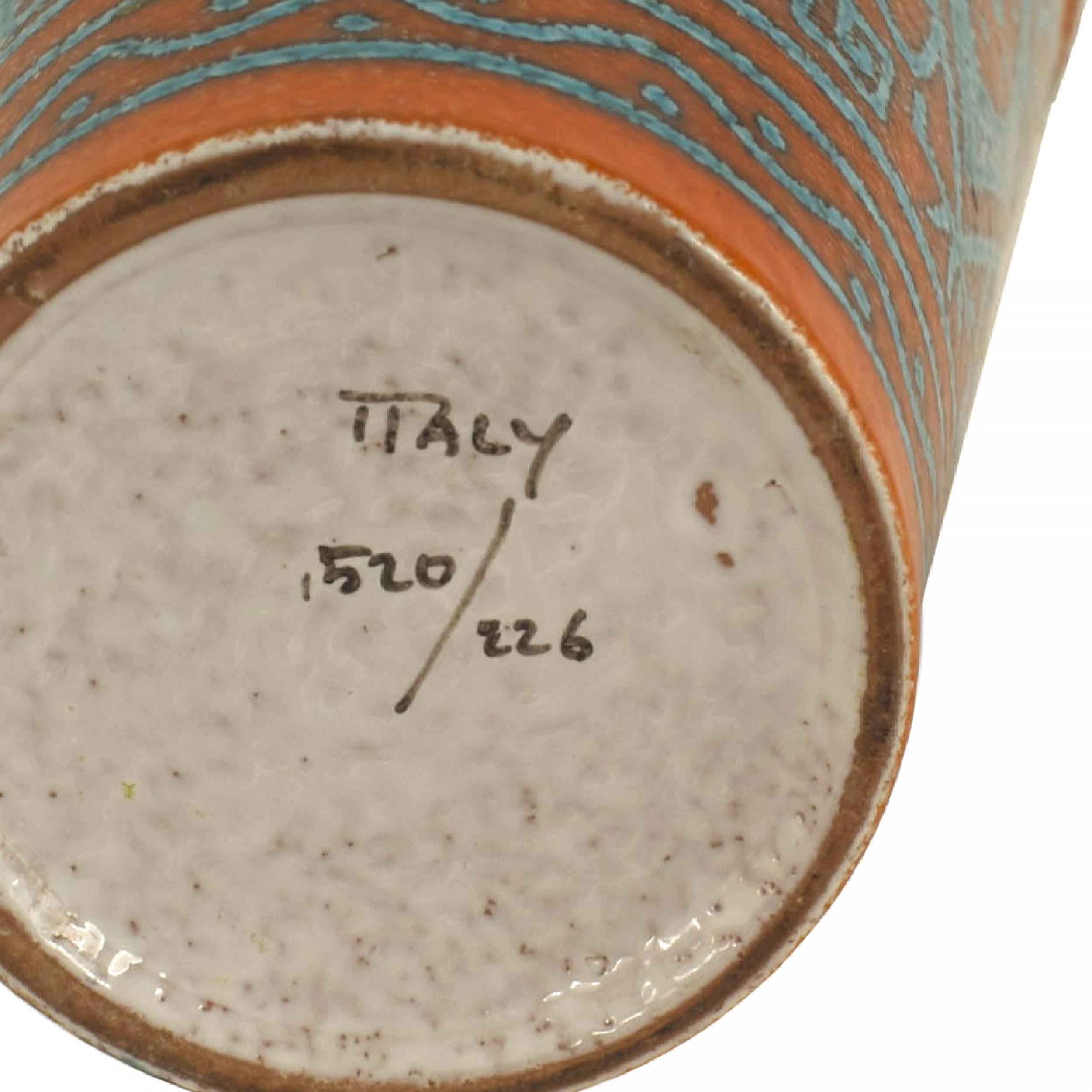 Jarrón italiano de porcelana naranja y turquesa de mediados de siglo Italiano en venta