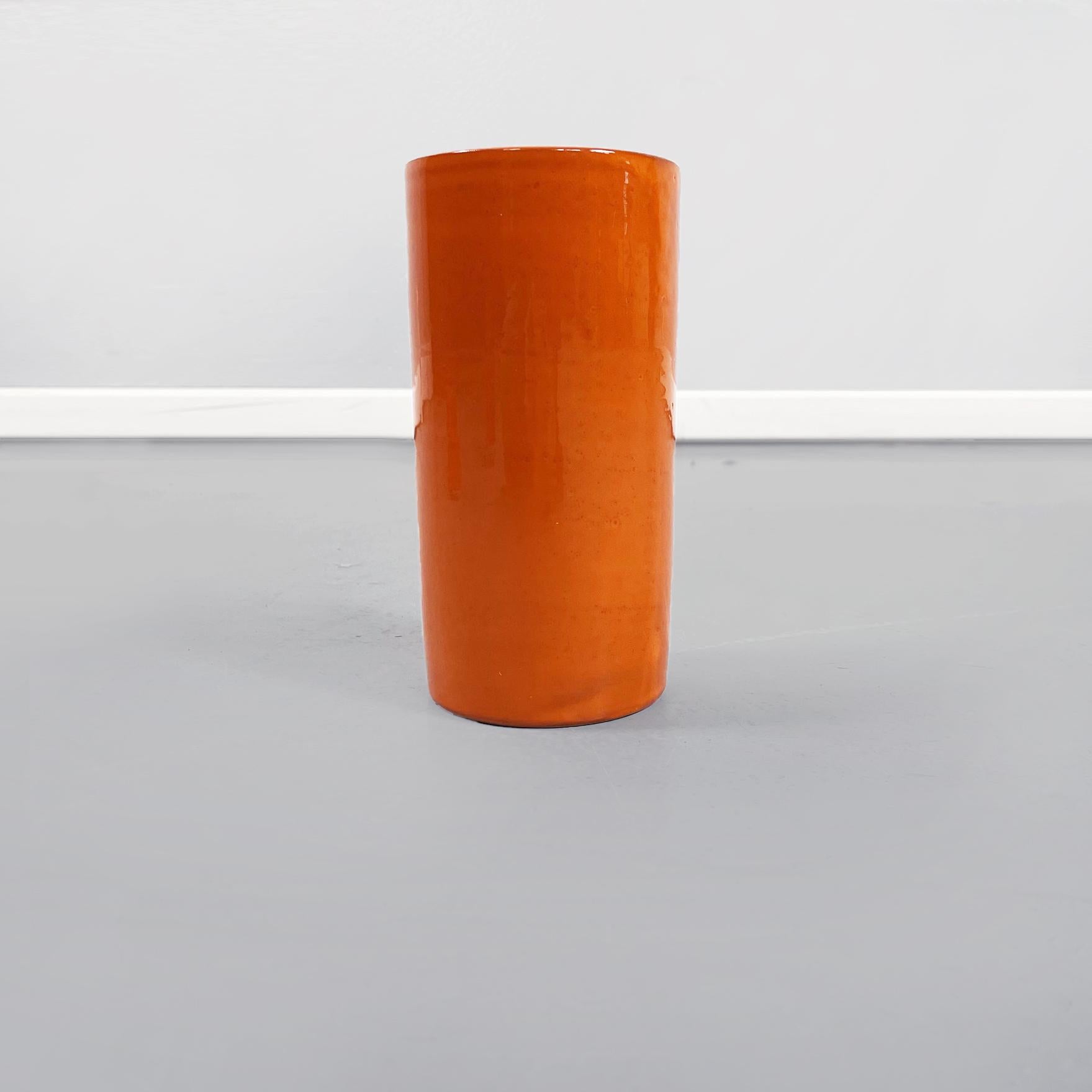 Italian Mid-Century Orange Ceramic Cylindrical Half-Moon Irregular Vases, 1970s For Sale 6