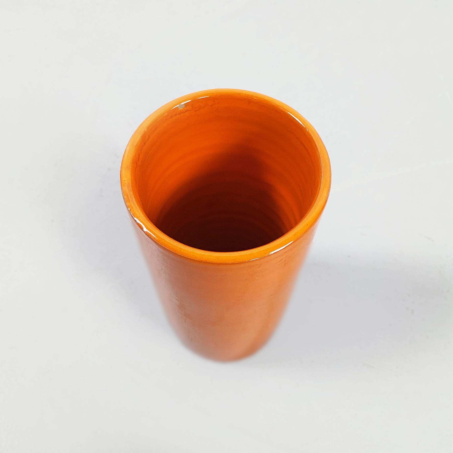 Italian Mid-Century Orange Ceramic Cylindrical Half-Moon Irregular Vases, 1970s For Sale 7