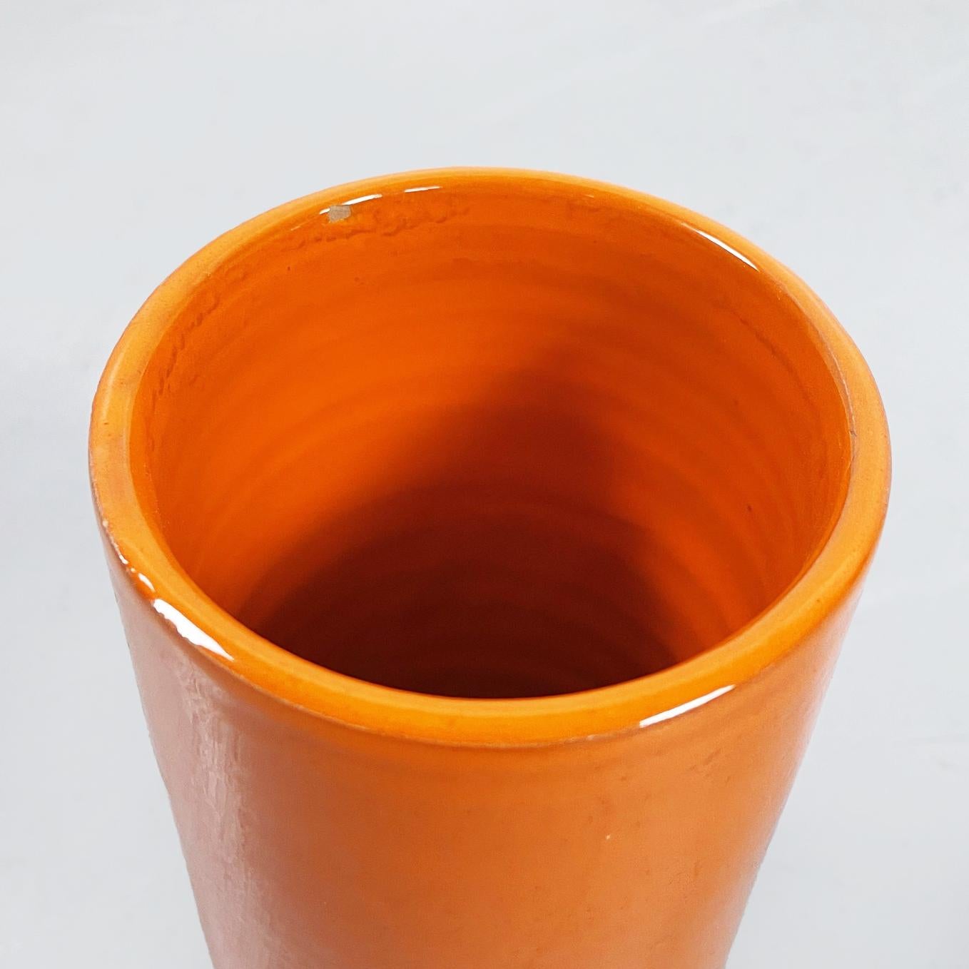 Italian Mid-Century Orange Ceramic Cylindrical Half-Moon Irregular Vases, 1970s For Sale 8