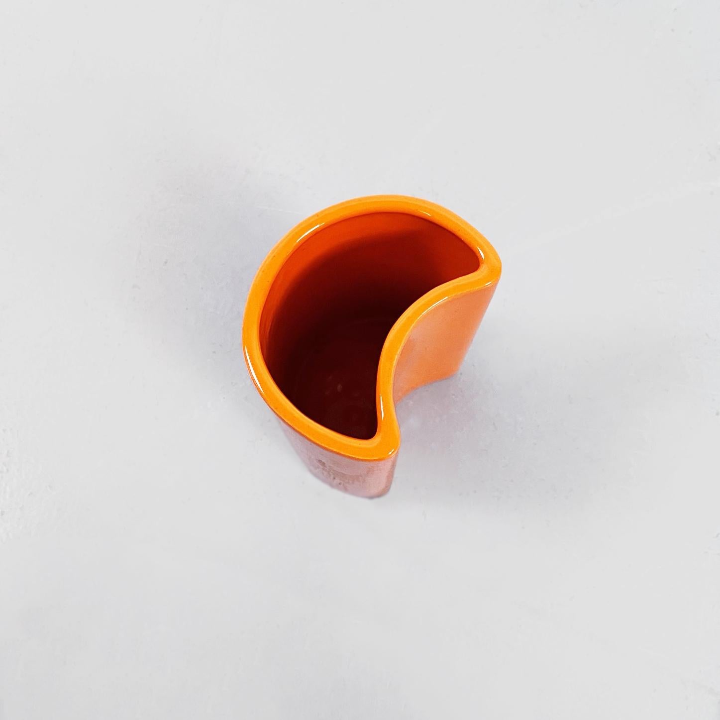 Italian Mid-Century Orange Ceramic Cylindrical Half-Moon Irregular Vases, 1970s For Sale 10