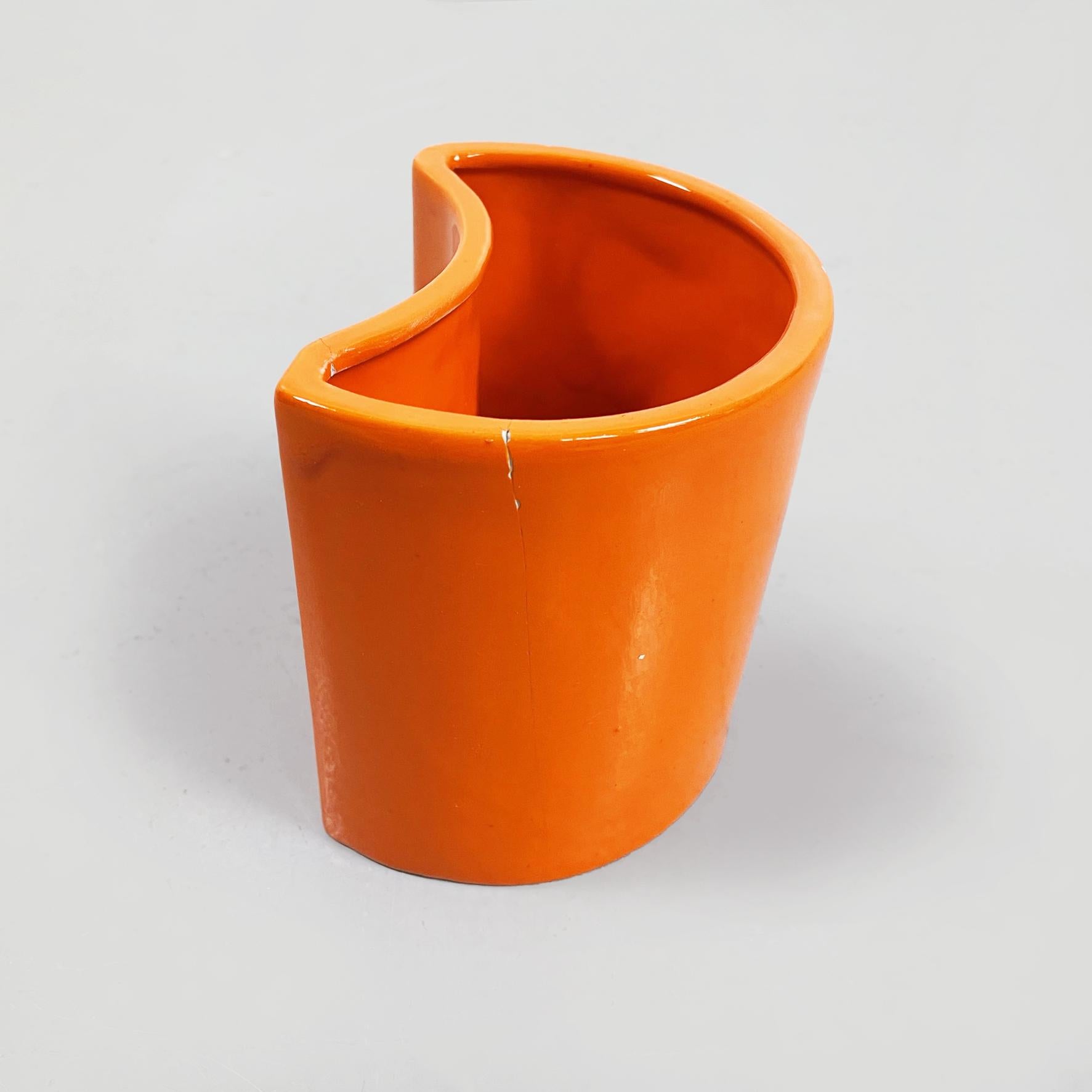 Italian Mid-Century Orange Ceramic Cylindrical Half-Moon Irregular Vases, 1970s For Sale 12
