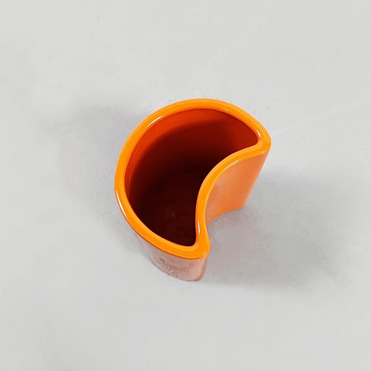 Italian Mid-Century Orange Ceramic Cylindrical Half-Moon Irregular Vases, 1970s For Sale 14