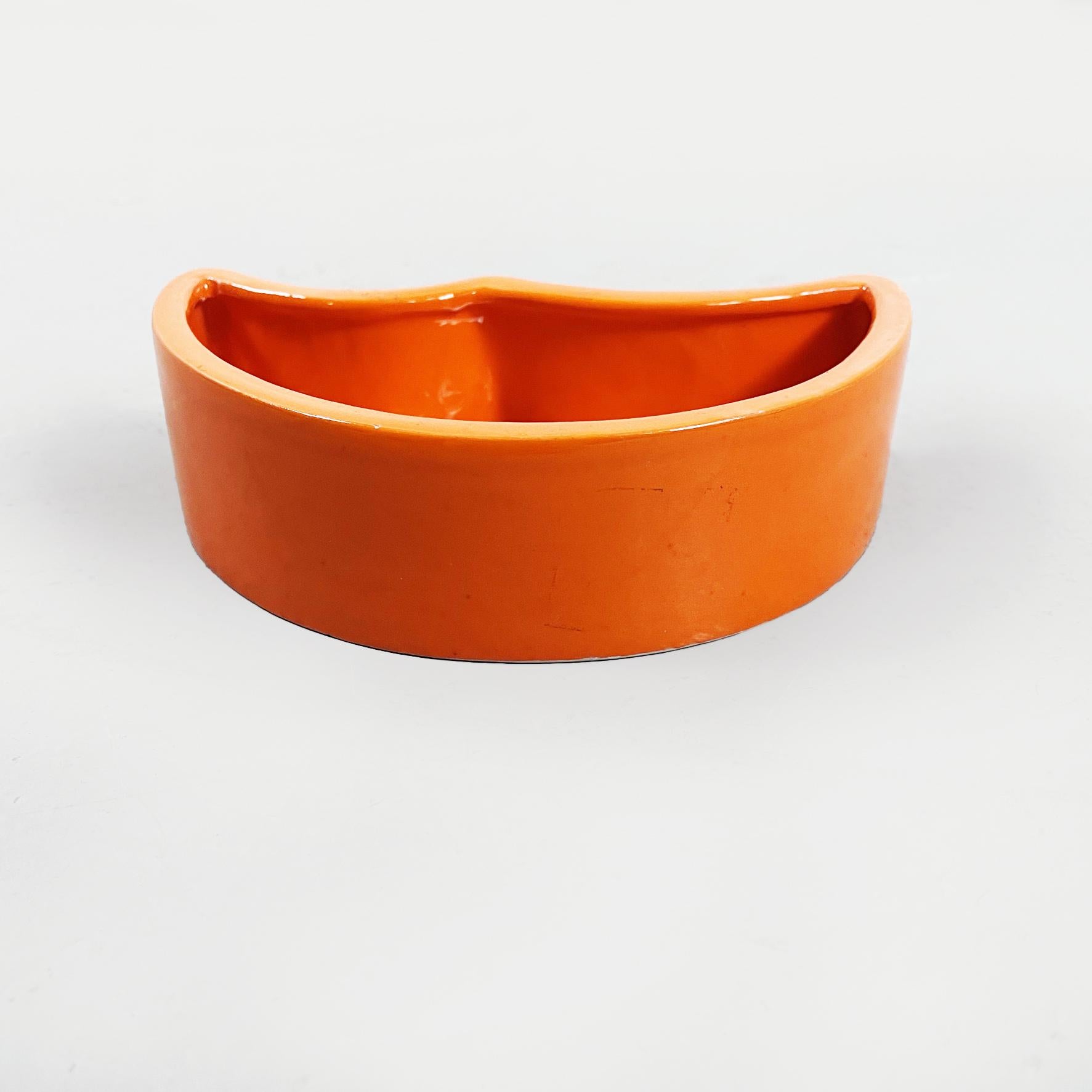 Mid-Century Modern Italian Mid-Century Orange Ceramic Cylindrical Half-Moon Irregular Vases, 1970s For Sale