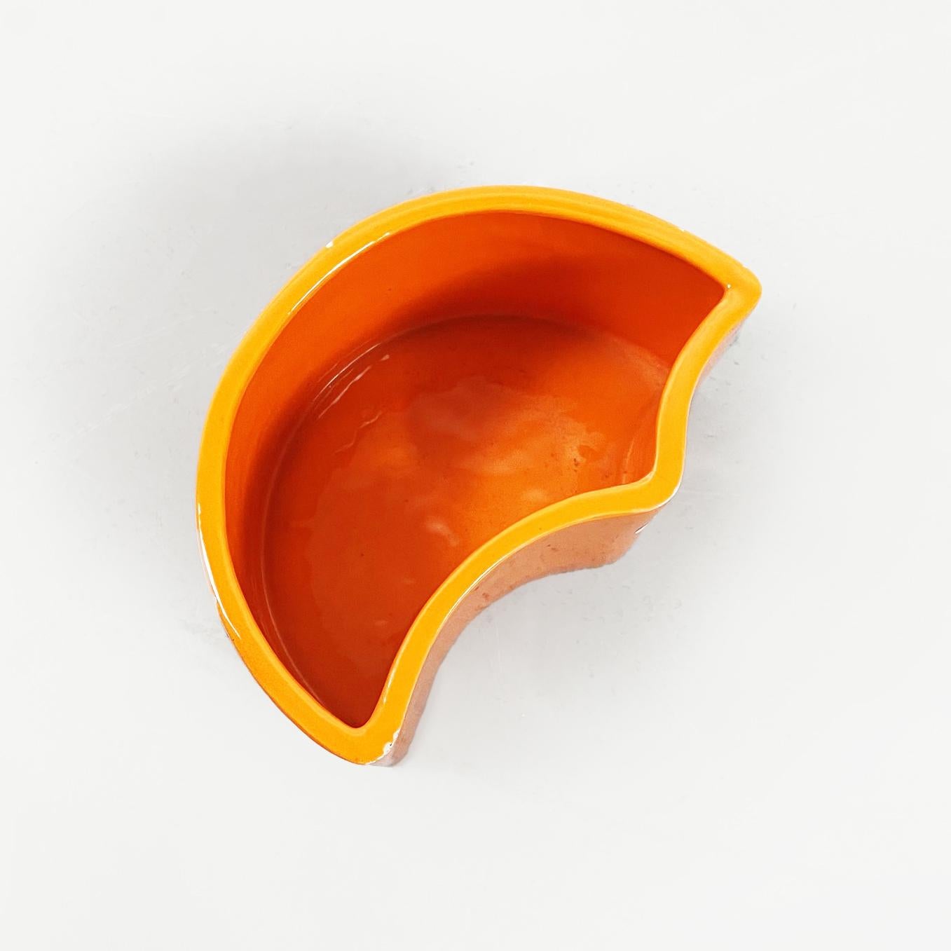 Italian Mid-Century Orange Ceramic Cylindrical Half-Moon Irregular Vases, 1970s For Sale 3