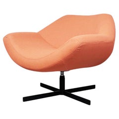 Vintage Italian Mid-Century Orange Pink Fabric 4-Spoke Black Metal Legs Armchair, 1960s