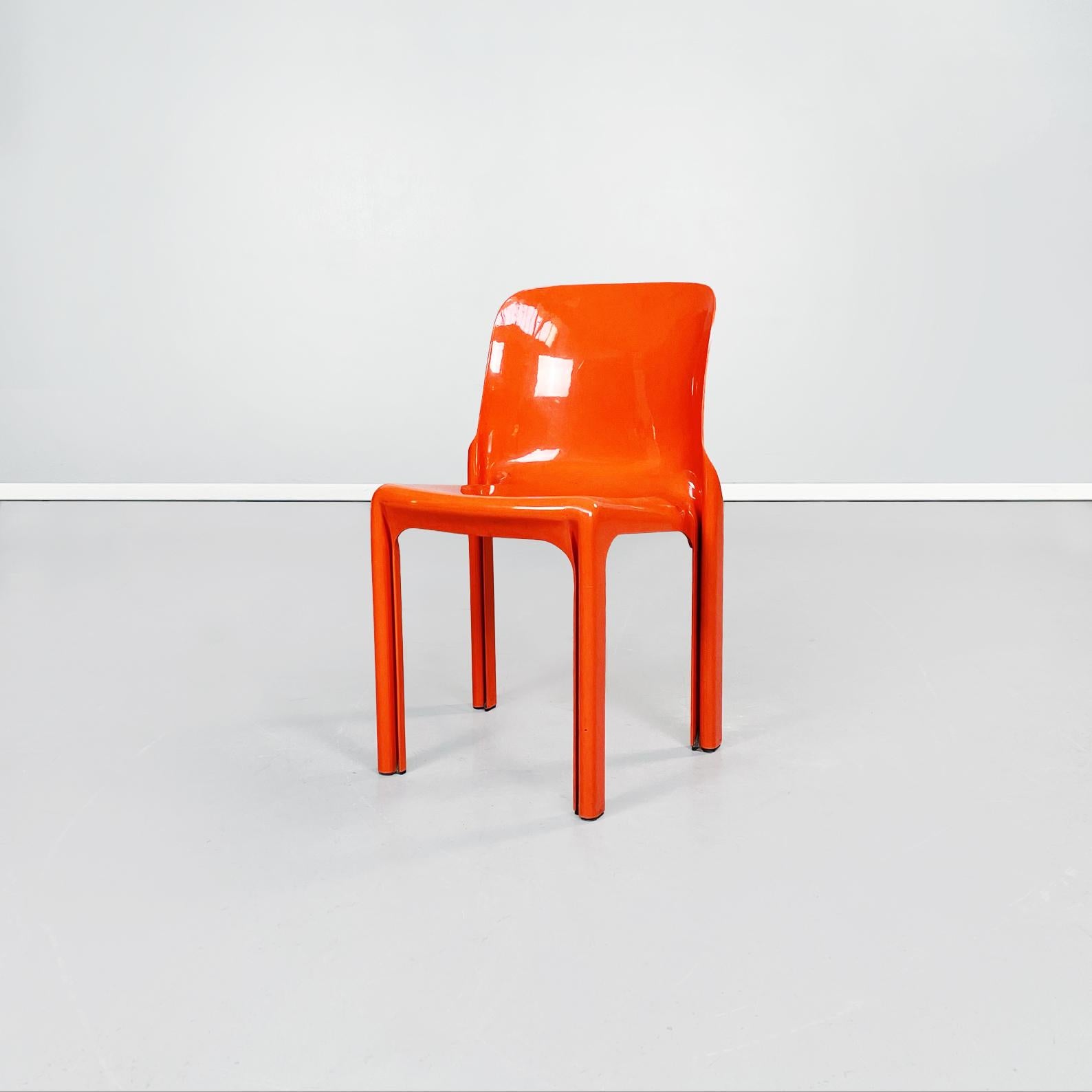 Mid-Century Modern Italian Mid-Century Orange Plastic Selene Chairs by Magistretti Artemide, 1960s