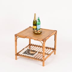 Italian Mid-Century Organic Coffee Table in Bamboo, Rattan and Wicker, 1970s